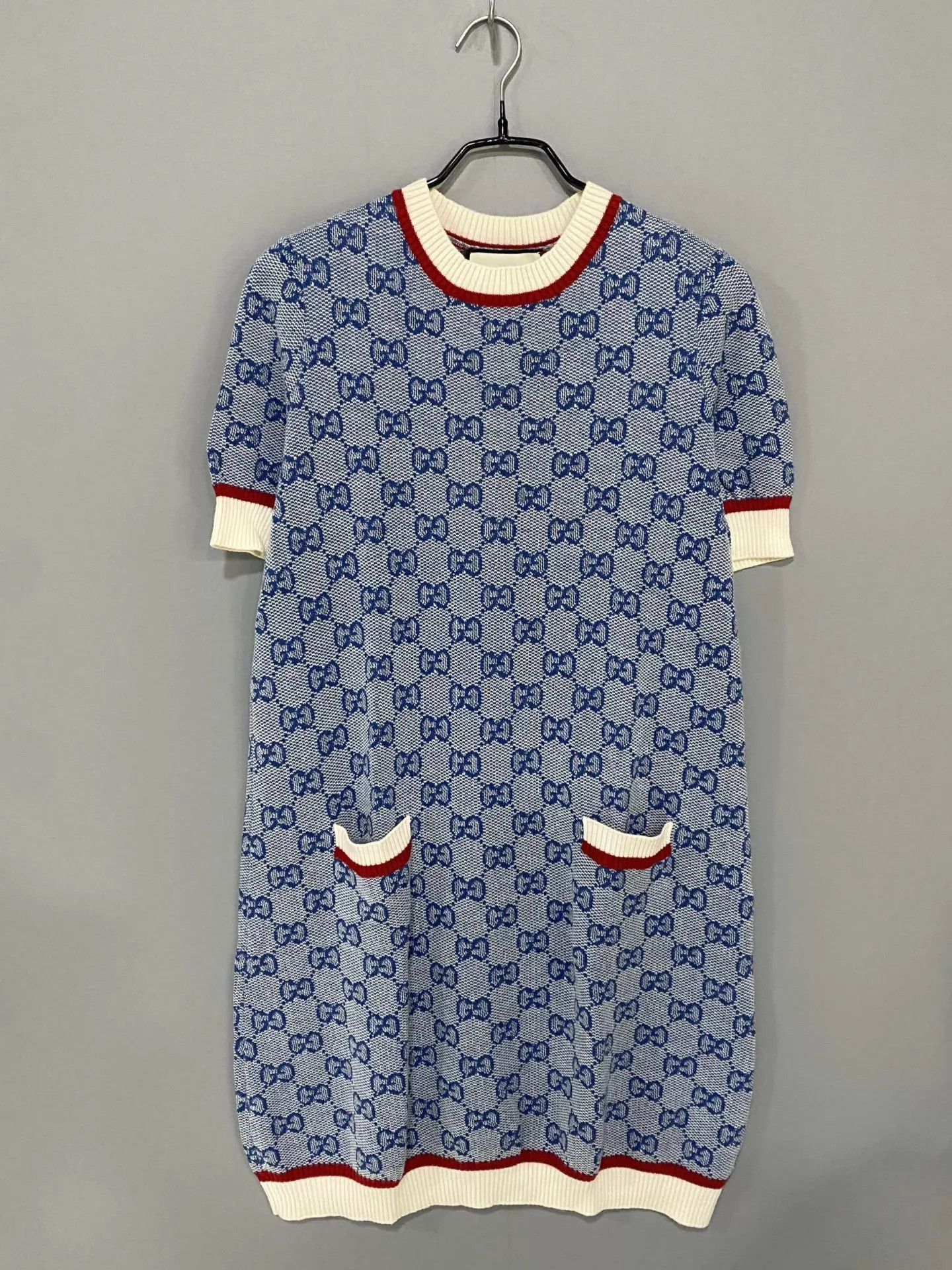 Gucci GUCCI Haze Blue Jacquard Allover Print Dress L 95N Size L / US 10 / IT 46 - 1 Thumbnail