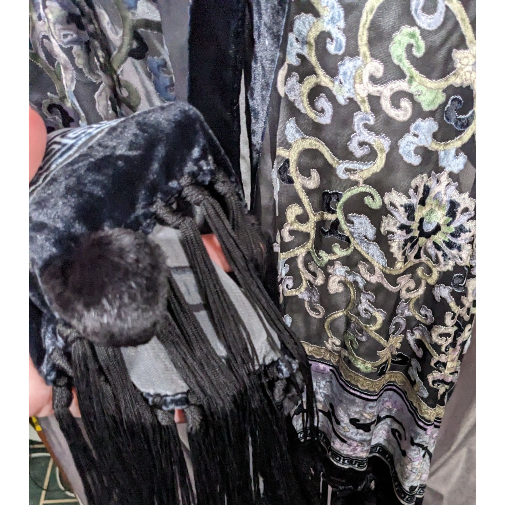 Other Vintage Fantasy Black And Pastel Velvet Burnout Scarf With F Size ONE SIZE - 9 Thumbnail