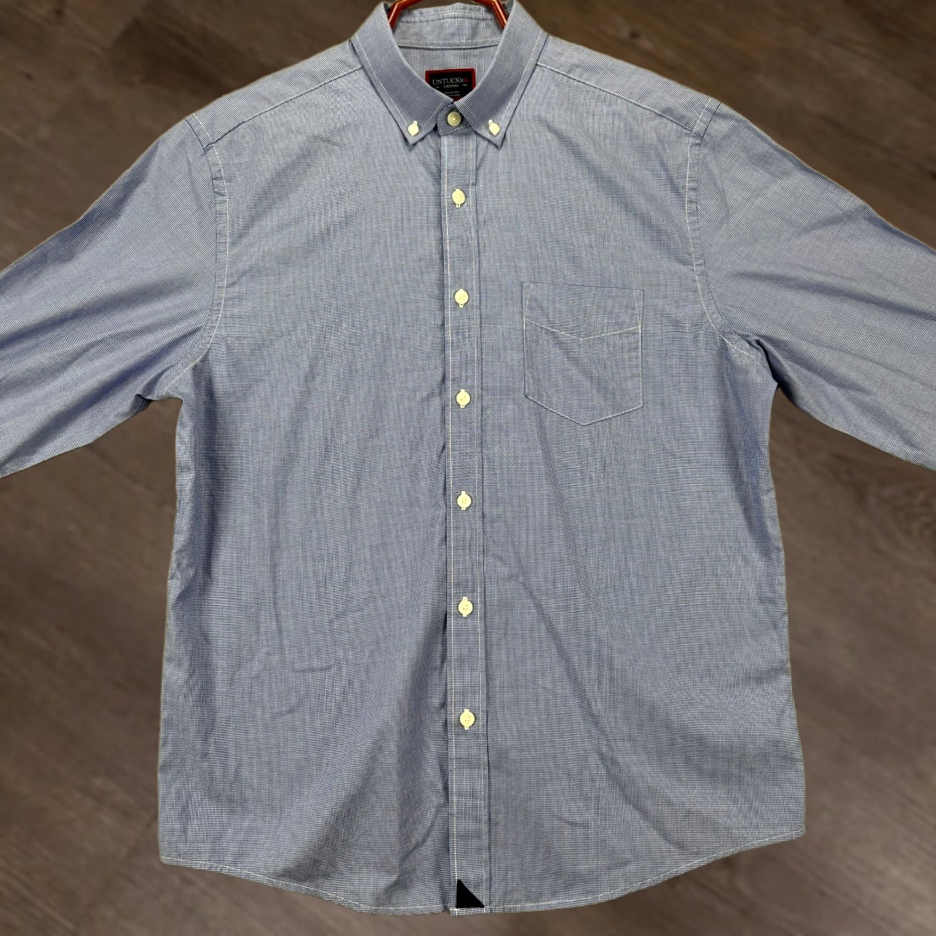 UNTUCKit UNTUCKit Shirt Button-Down Men Medium Blue Houndstooth Pocket Long Sleeve Casual Size US M / EU 48-50 / 2 - 1 Thumbnail