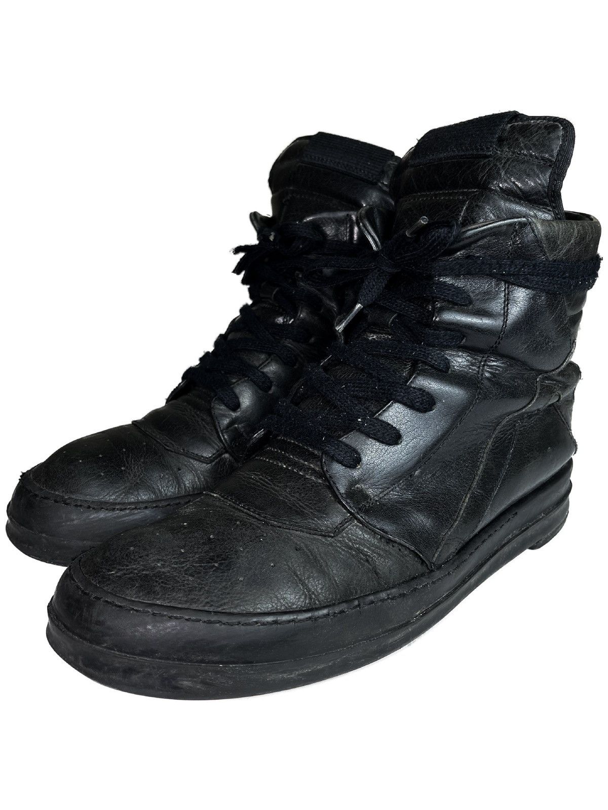 image of Ss11 Rick Owens Anthem Short Tongue Geobasket Sneaker Black, Men's (Size 8)