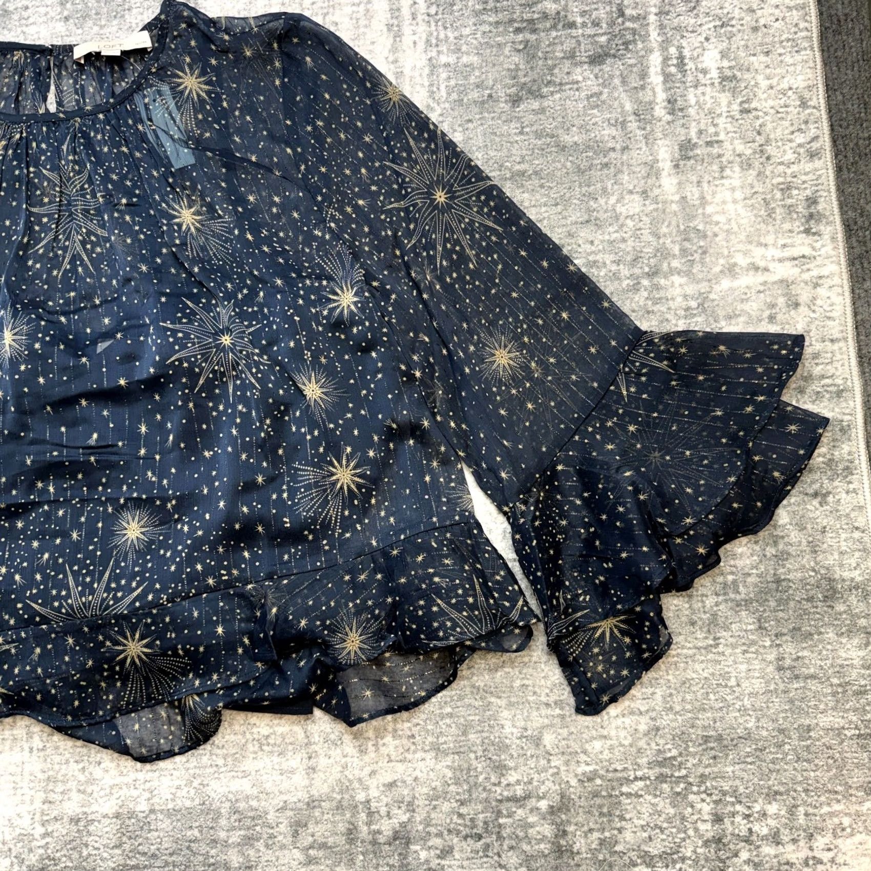 Loft LOFT Blue Chiffon Celestial Peplum Ruffle Sleeve Blouse Womens 2XL Petite Crew Neck Long Sleeve Shirt Size XXL / US 16-18 / IT 52-54 - 4 Thumbnail
