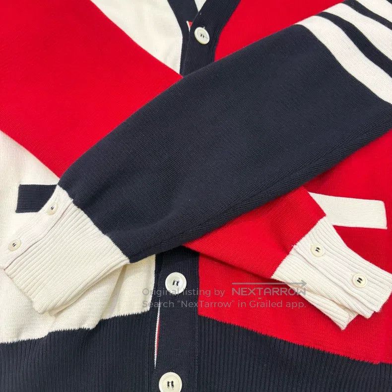 Thom Browne Thom Browne Red and White Four Stripe Knit Cardigan Size US L / EU 52-54 / 3 - 6 Thumbnail