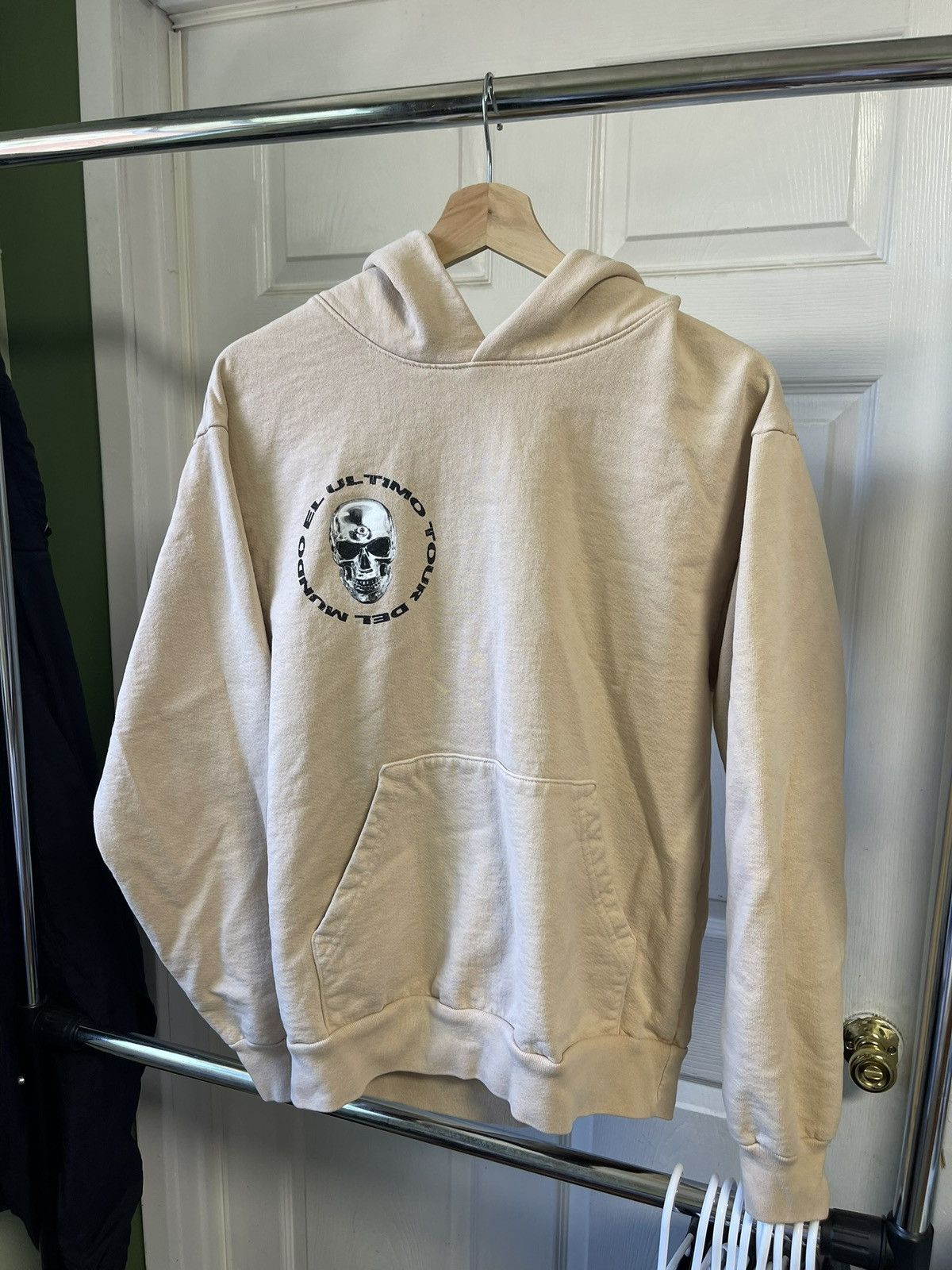 image of Designer Super Bad Bunny El Ultimo Skull Tour Hoodie in Beige, Men's (Size Small)