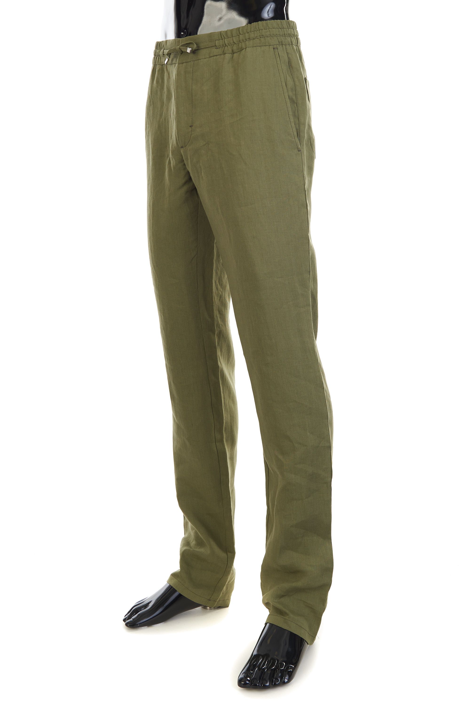 Zilli Thyme Green Casual Elastic Drawstring Linen Pants Size US 30 / EU 46 - 2 Thumbnail