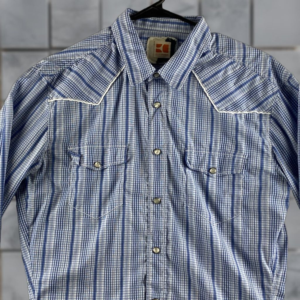 Hugo Boss HUGO BOSS Shirt Mens XL Blue Button-Up Western Stripe Pockets Size XL / US 12-14 / IT 48-50 - 1 Thumbnail