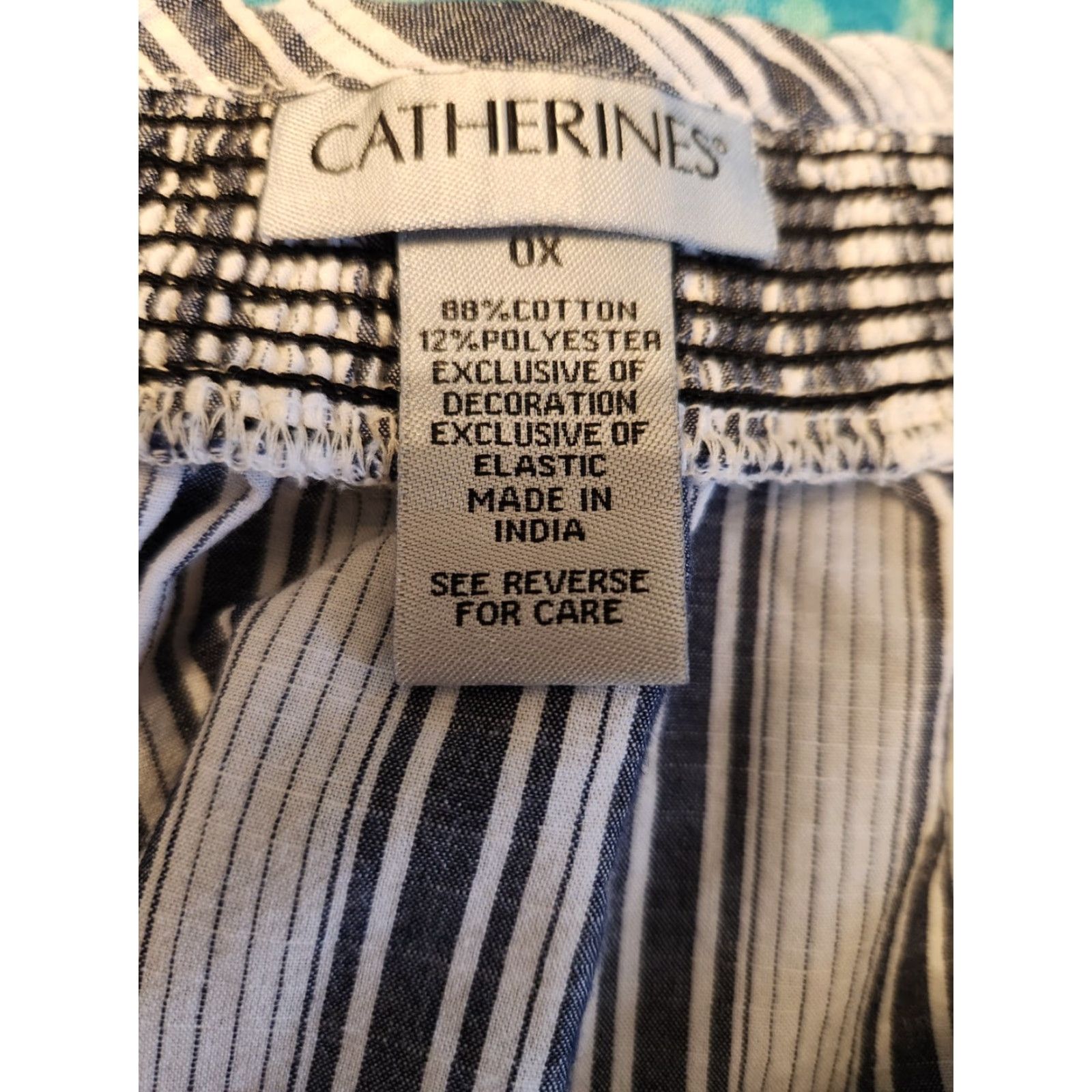 Vintage Catherines Blue White Stripe Embroidered Trim Balloon Sleeve Top Hippie Boho 0X Size XL / US 12-14 / IT 48-50 - 7 Thumbnail