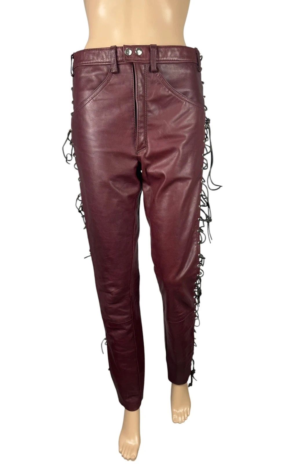 Other Vintage Genuine Leather Pants Lace Up Size 28" / US 6 / IT 42 - 2 Thumbnail