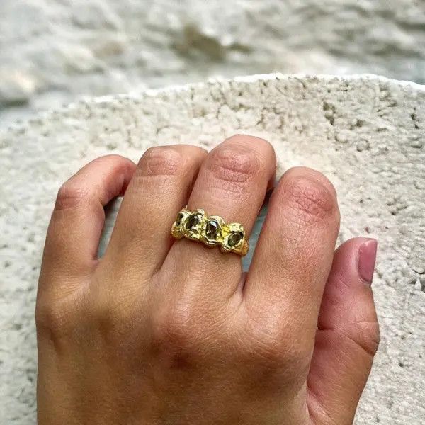 Jewelry Irregular chunky liquid ring, Gold nugget molten metal ring Size ONE SIZE - 1 Thumbnail