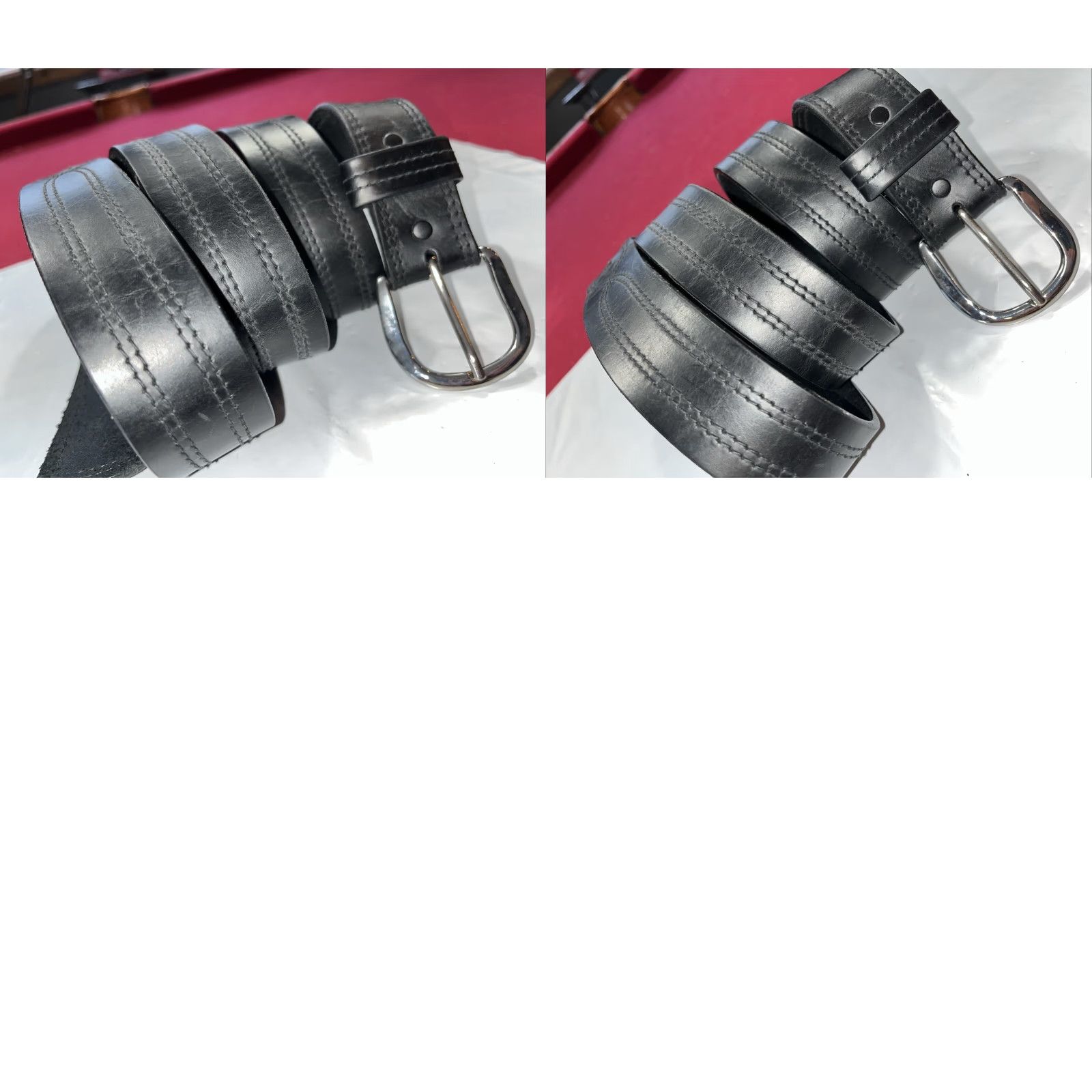 Vintage Leegin BLACK Leather BELT brass Silver Buckle Handcrafted in USA Size 50 Fits 46-53” Men Size ONE SIZE - 10 Thumbnail