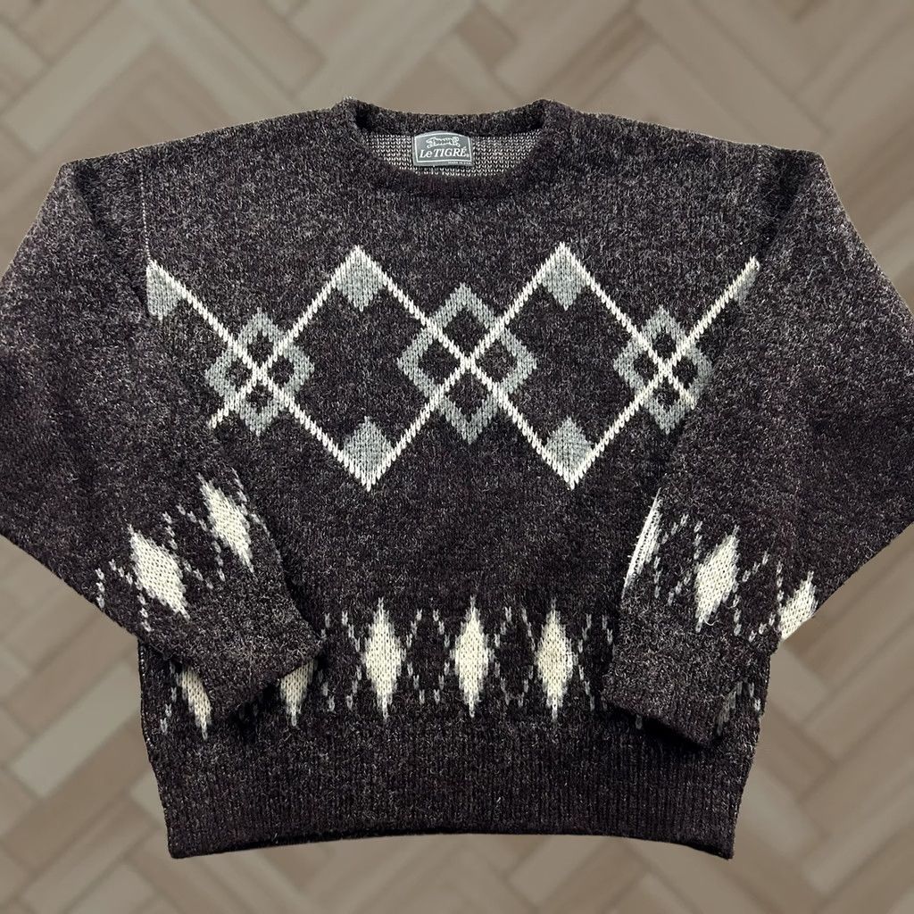 Vintage VINTAGE Le Tigre Pullover Sweater Men M Gray Black Argyle Pullover Sweater Mens Medium Gray Black Size US M / EU 48-50 / 2 - 1 Thumbnail