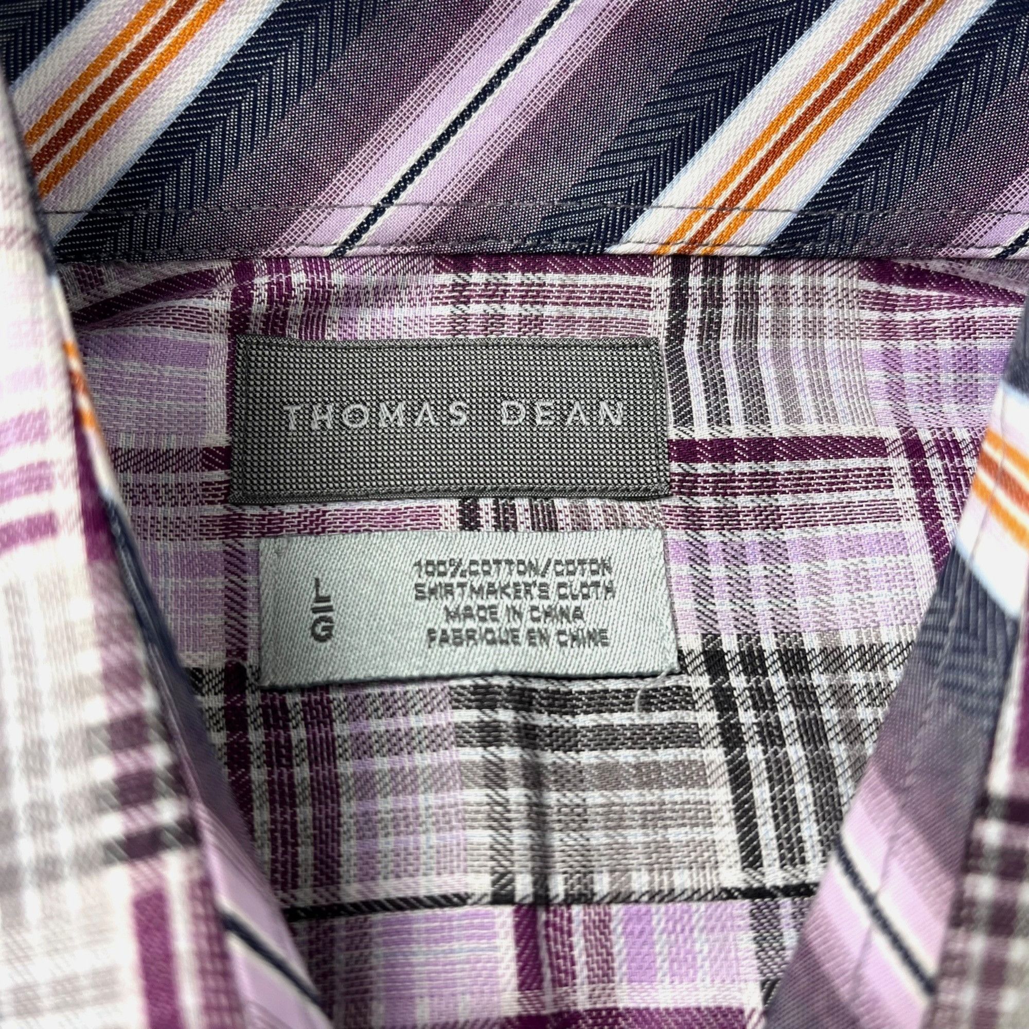 Thomas Dean Thomas Dean Menn's Purple Plaid Button-Front Shirt Size L Co Size US L / EU 52-54 / 3 - 2 Thumbnail