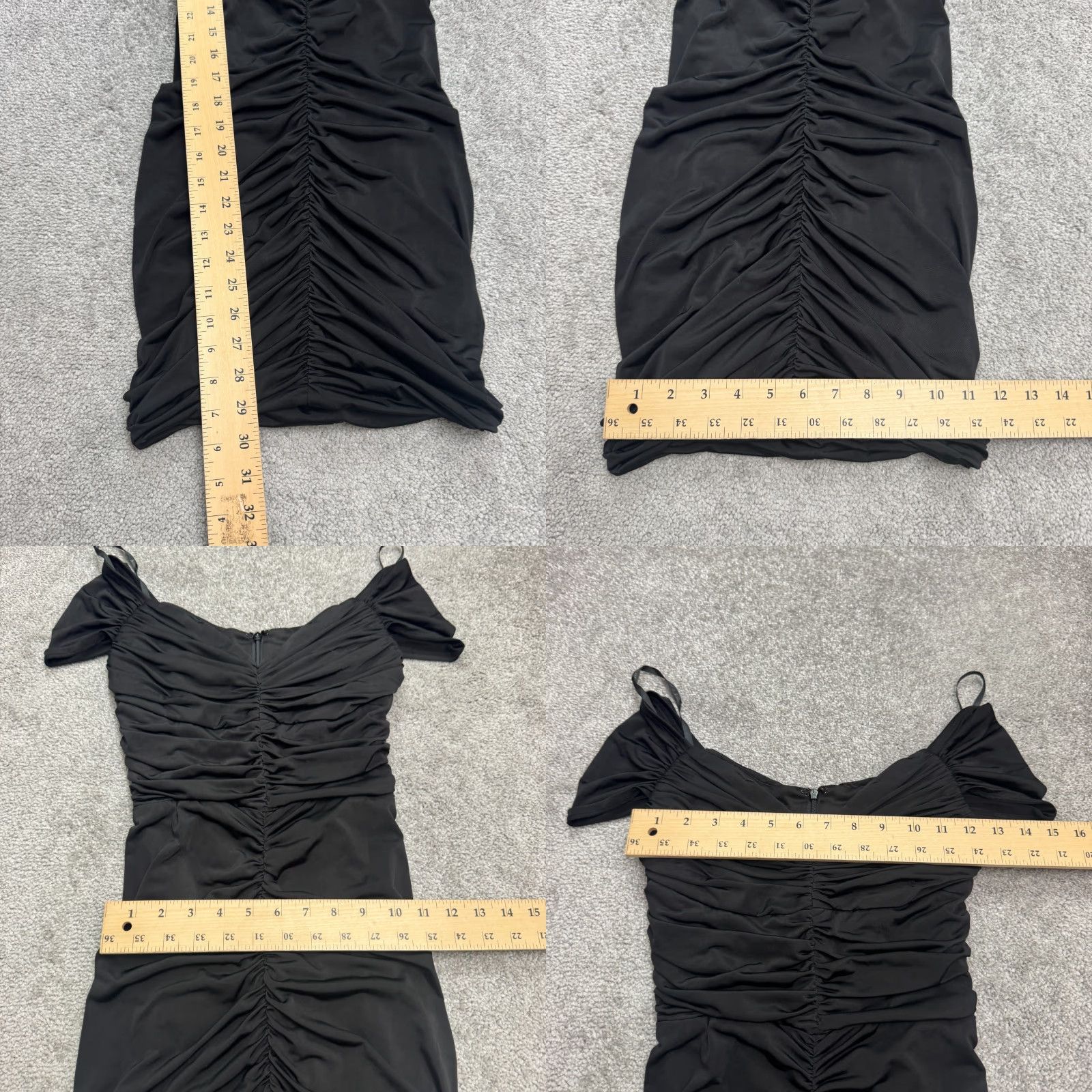 Jessica McClintock VINTAGE Jessica McClintock Bodycon Dress Womens 2 Black Short Off Shoulder Ruched 90s Size XS / US 0-2 / IT 36-38 - 8 Thumbnail