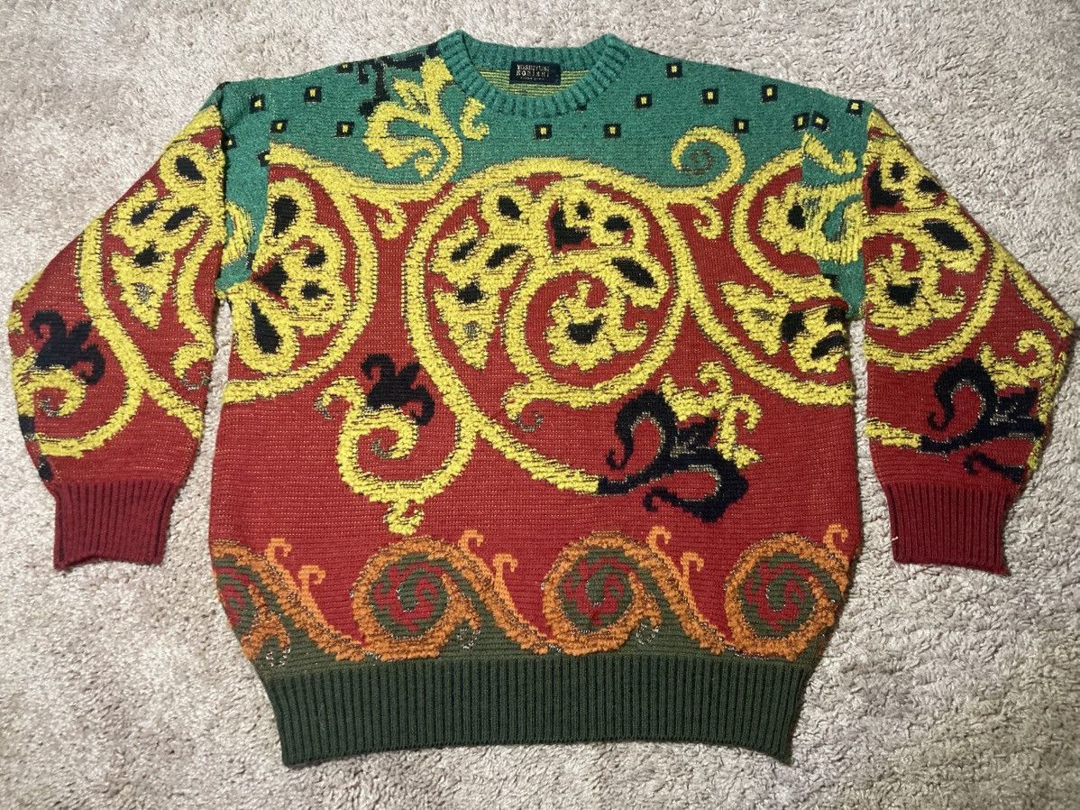 Yoshiyuki Konishi 90s Ficce Yoshiyuki Konishi Green Knit Floral Emblem Sweater Size US M / EU 48-50 / 2 - 2 Thumbnail