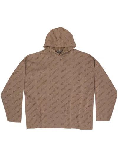 Balenciaga o1mt1gz0924 Mini Allover Logo Hoodie in Beige Size US M / EU 48-50 / 2 - 1 Thumbnail