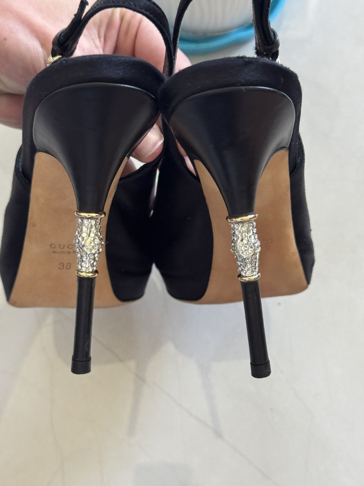 Gucci Gucci Crystal Heel Satin Slingbacks Size US 8 / IT 38 - 4 Thumbnail