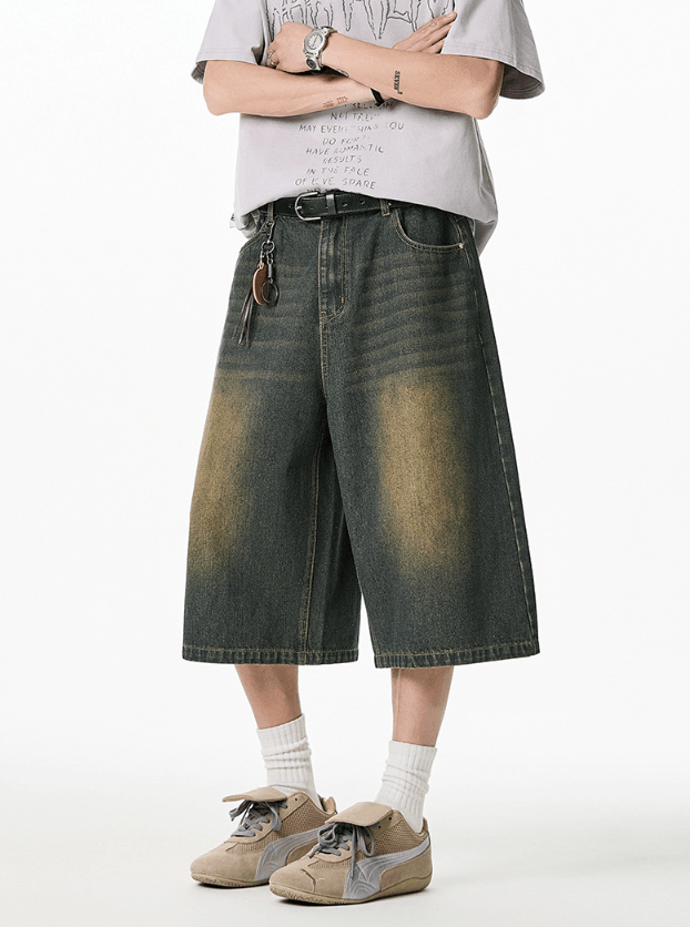 Vintage Men's retro washed distressed straight wide-leg denim shorts Size US 32 / EU 48 - 1 Thumbnail