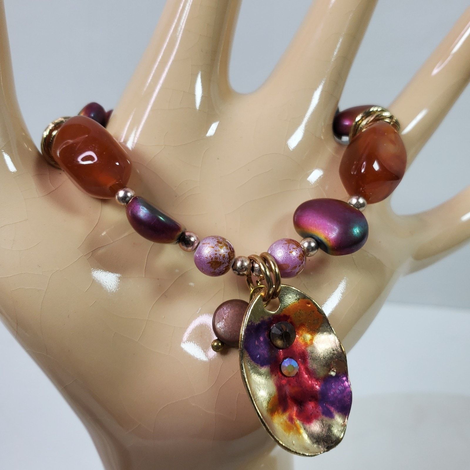 The Unbranded Brand Casual Career Stretchy Bracelet Purple Orange Bead NOS Size ONE SIZE - 1 Thumbnail