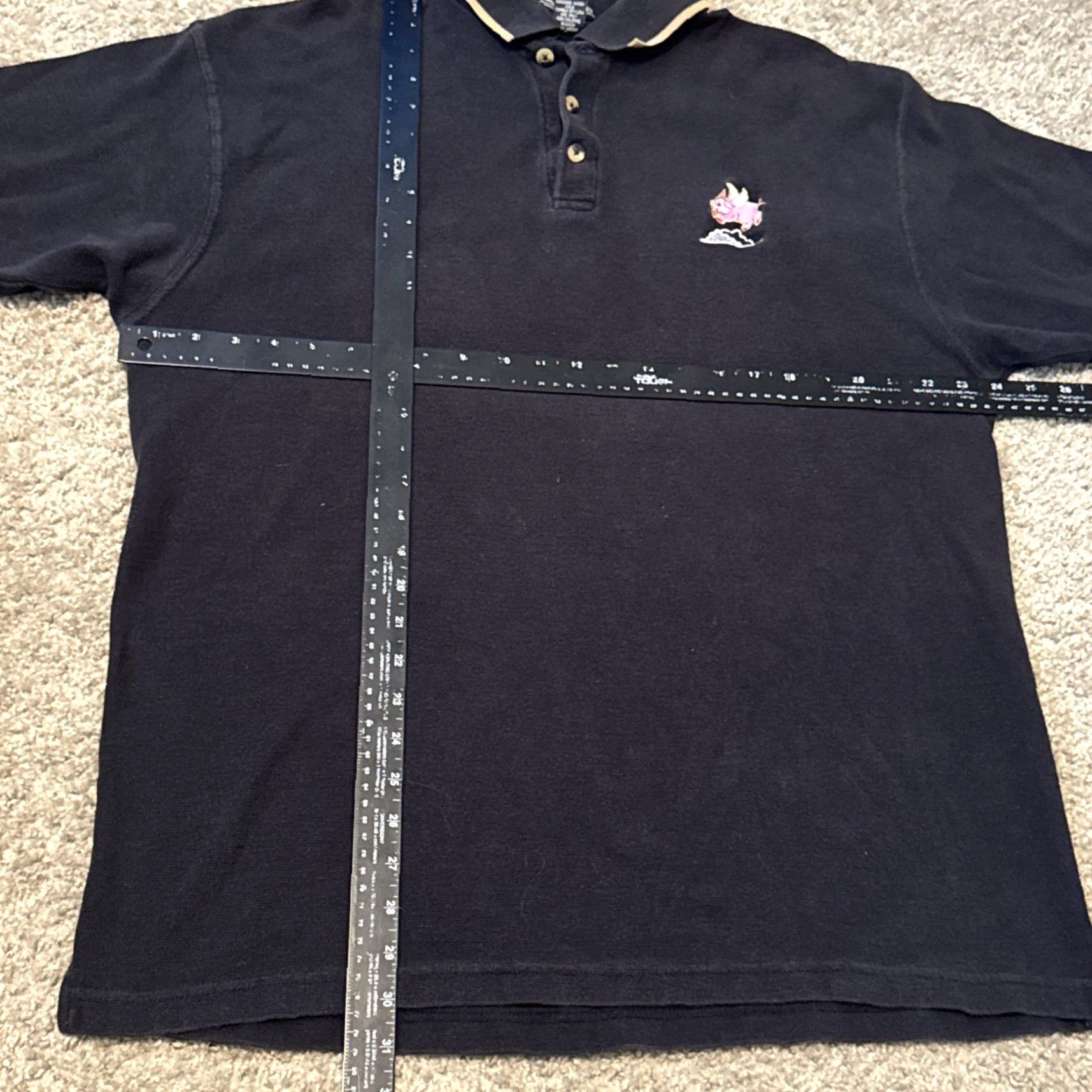 Vintage VINTAGE 90s Pigs Fly Jonathan Corey Golf Polo Shirt Large Mens Black Embroidered Funny Polo Size US L / EU 52-54 / 3 - 4 Thumbnail