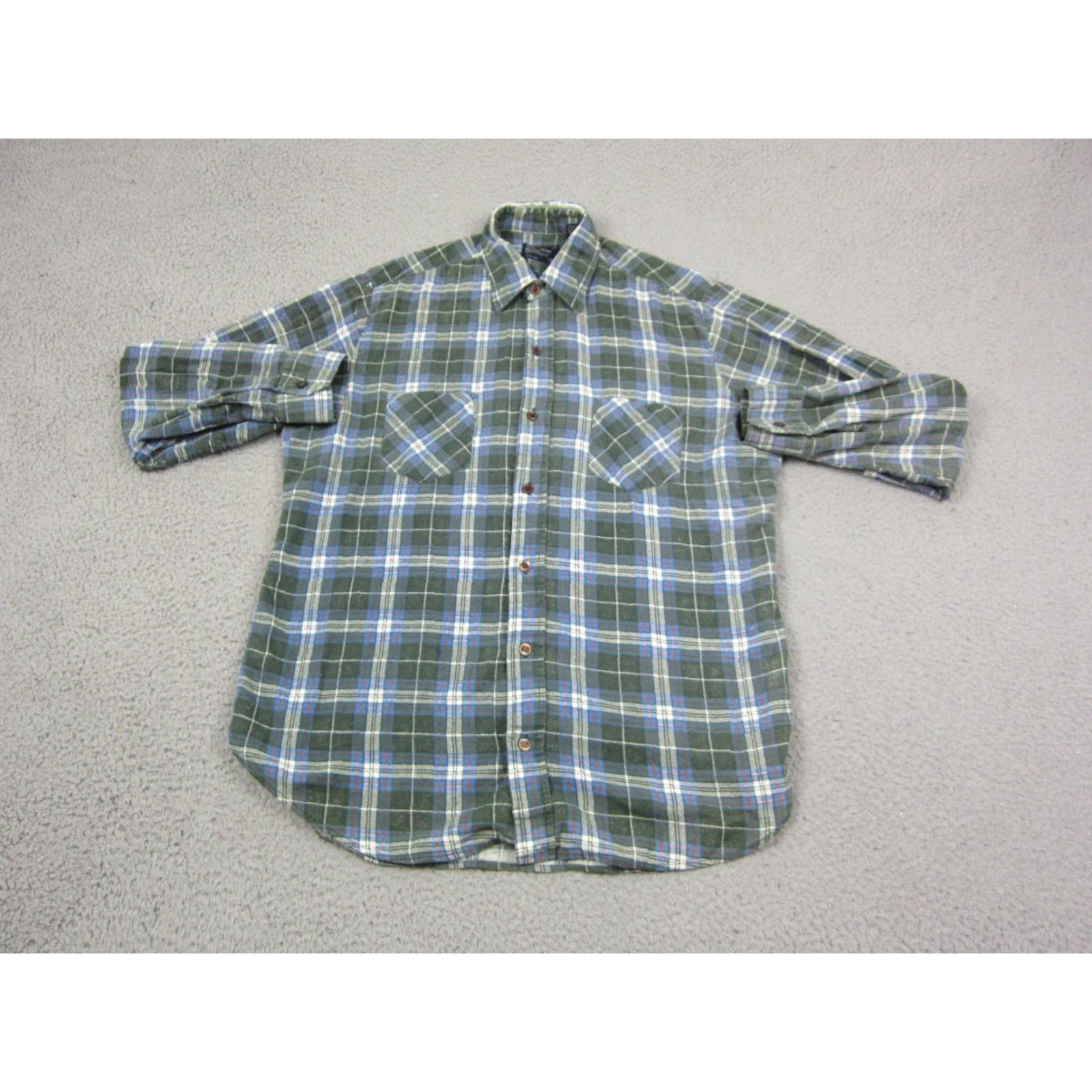 JCPenney VINTAGE The Mens Shop Shirt Mens LT Green Plaid Flannel Button-Up Size US L / EU 52-54 / 3 - 2 Thumbnail