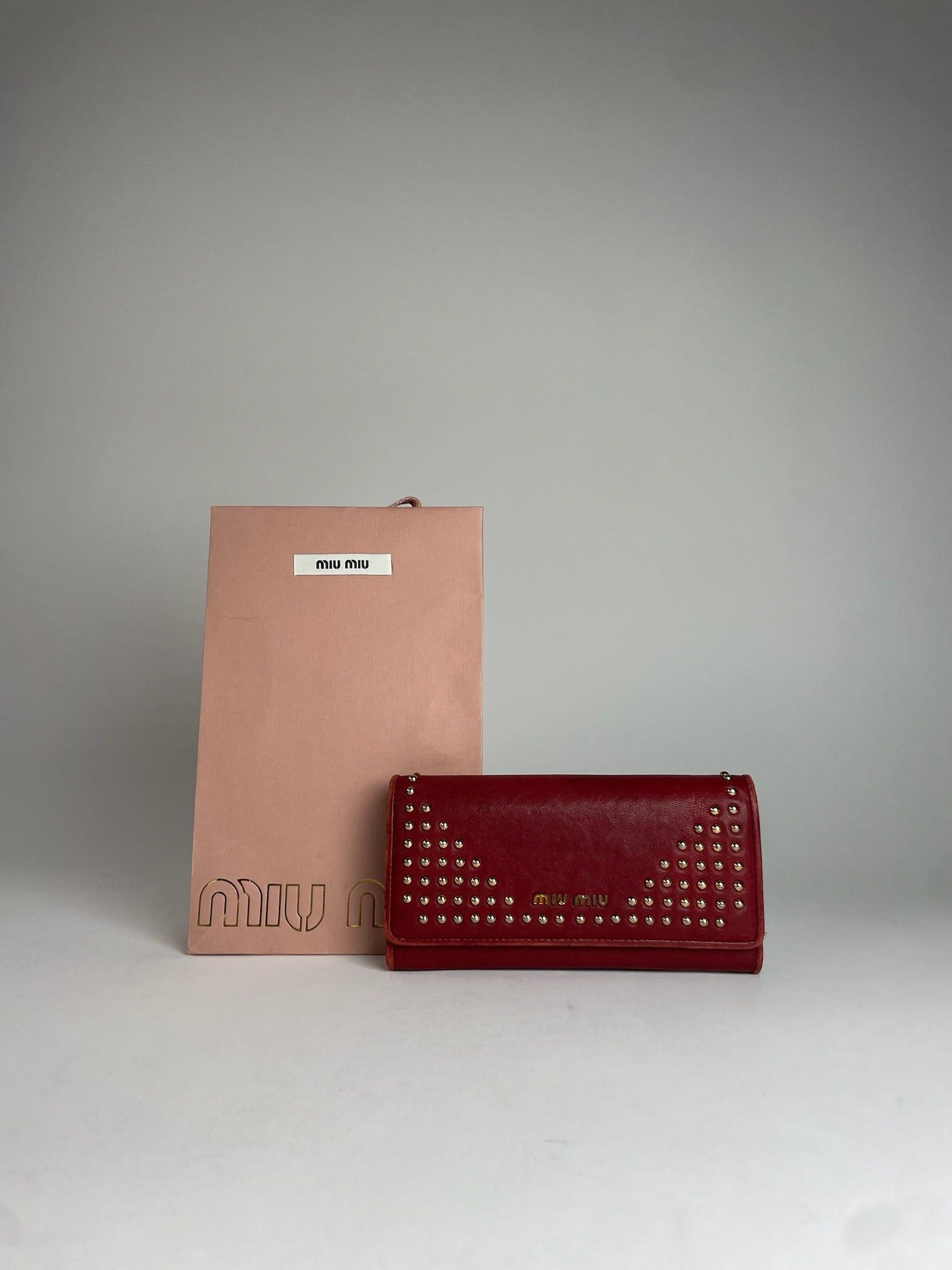 Miu Miu Vintage Studded Leather Wallet Red Size ONE SIZE - 1 Thumbnail