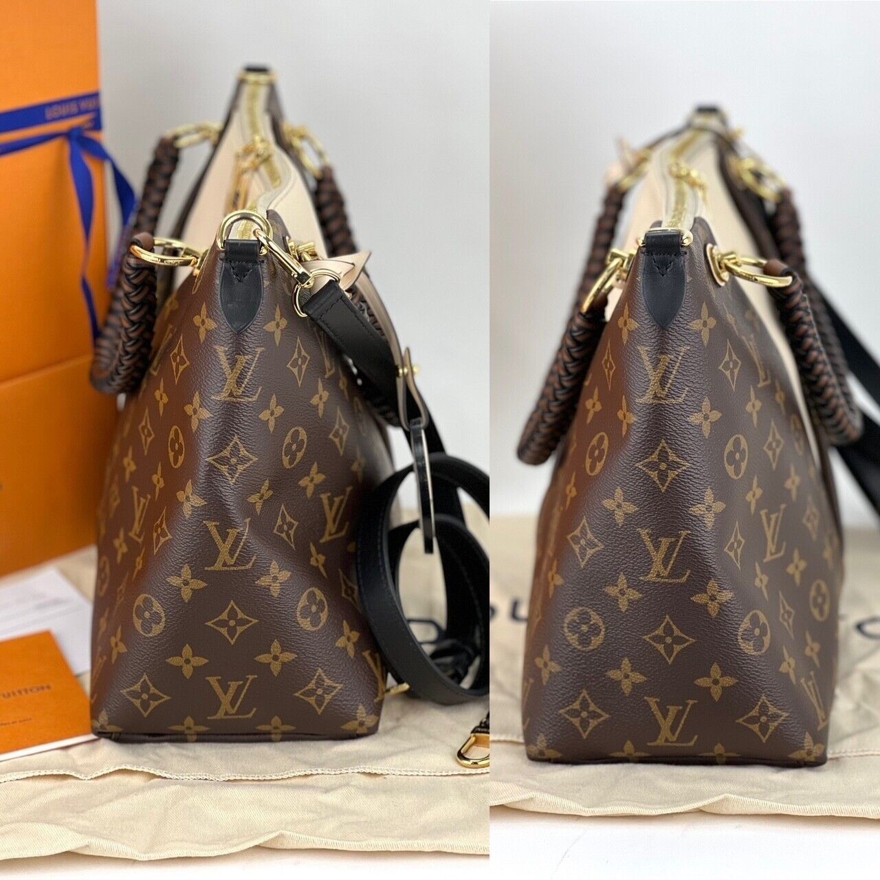 Louis Vuitton Louis Vuitton Braided V Tote MM Cream Leather Canvas Shoulde Size ONE SIZE - 12 Thumbnail