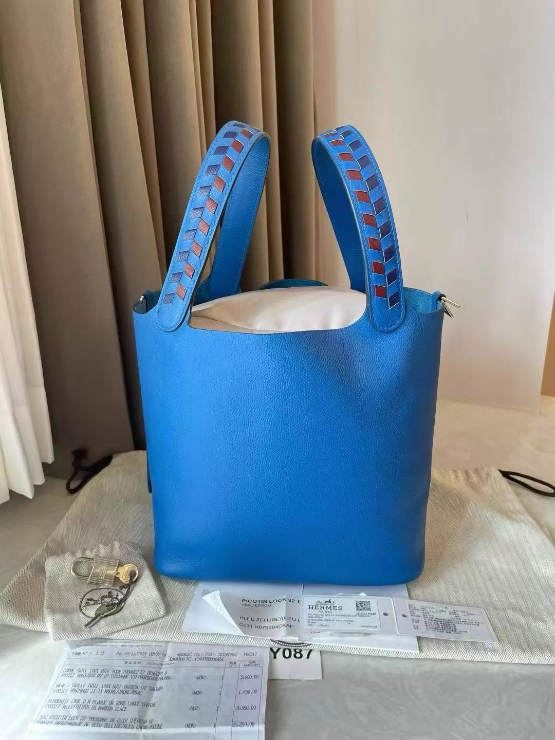 Hermes Hermès Picotin 22 Blue Woven Handle 98 New D Stamp Full Set Size ONE SIZE - 1 Thumbnail