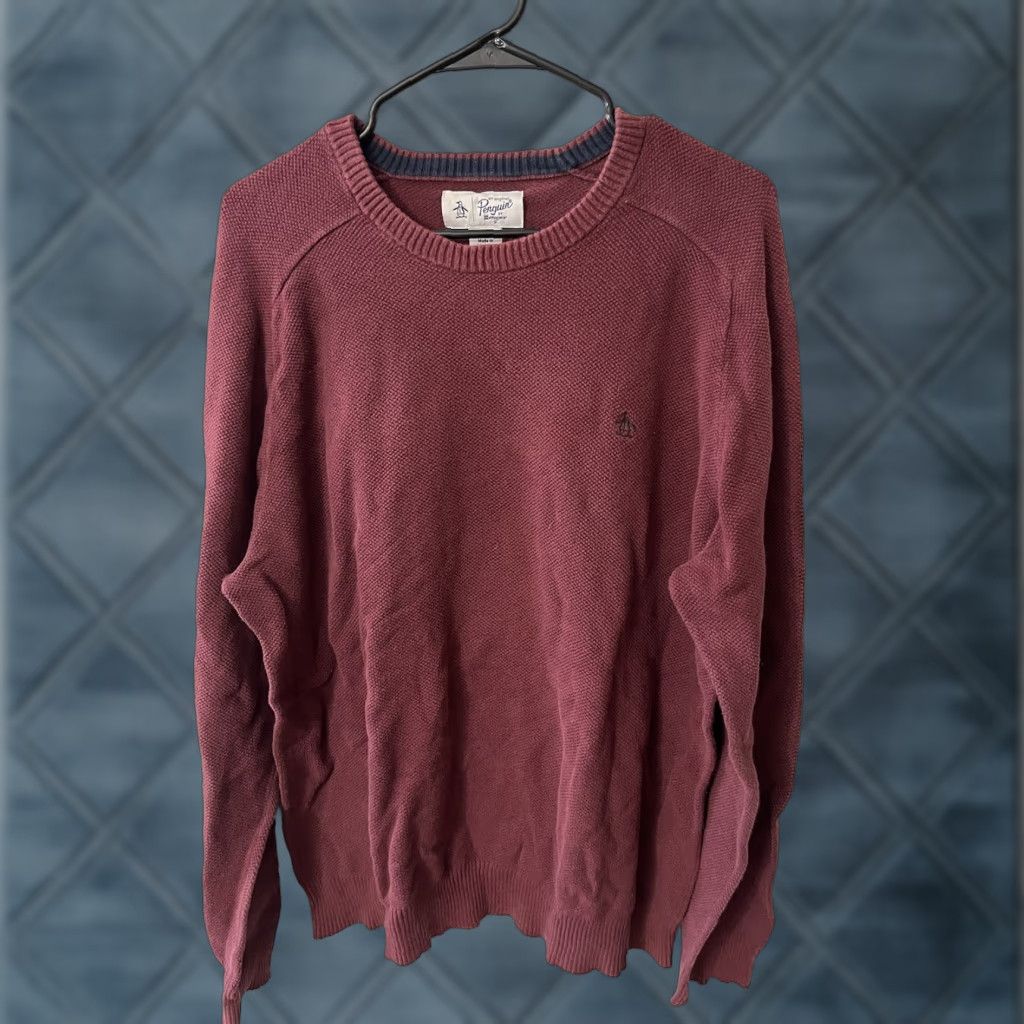 Vintage Penguin Cotton Sweater Mens XL Maroon Pullover Crew Golf Classic Size US XL / EU 56 / 4 - 1 Thumbnail