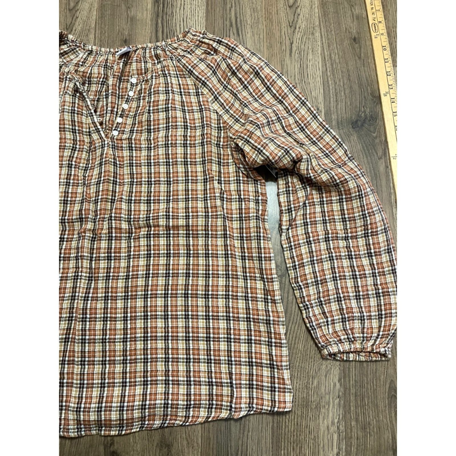 Old Navy Old Navy Shirt Women’s Tall M Plaid Brown Cream Black 1/4 Buttons Long Sleeve Casual Fall Spring Summer Modern Size M / US 6-8 / IT 42-44 - 4 Thumbnail
