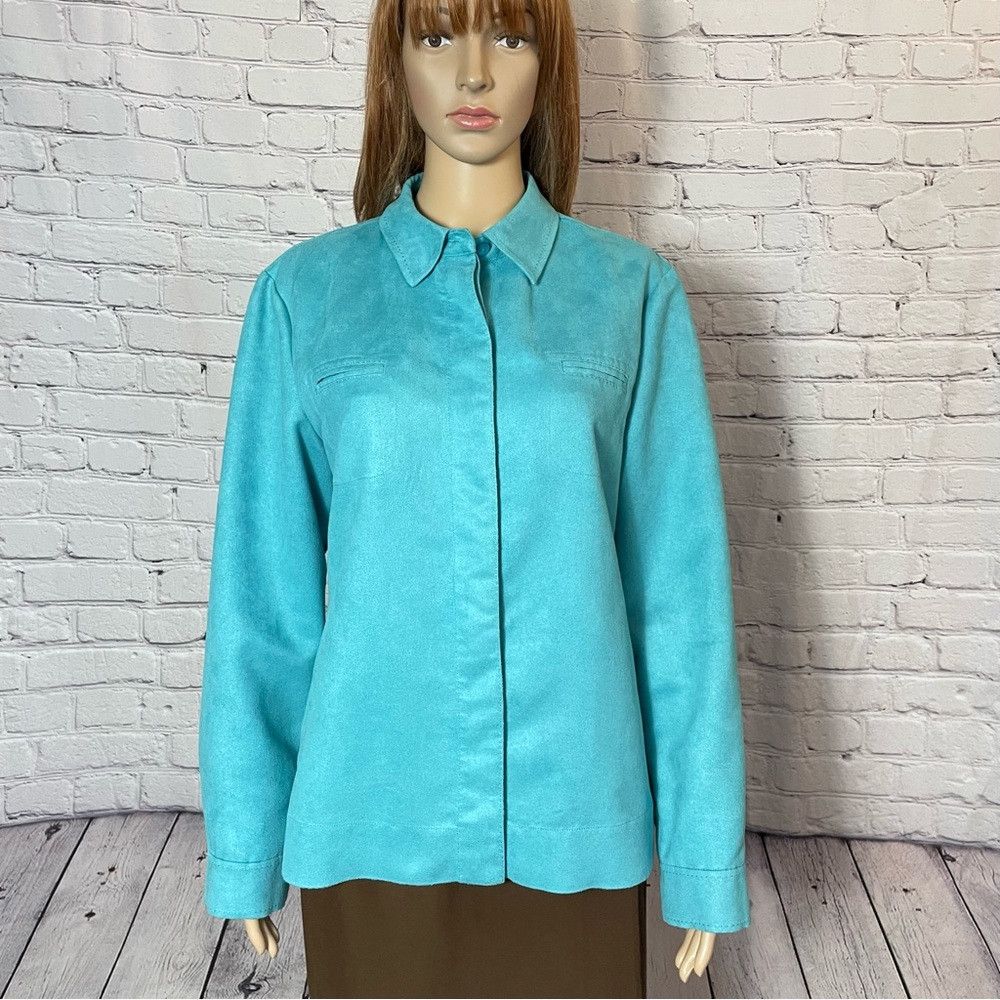 Chicos Chico's Blue Faux Suede Shirt Jacket Size 2 US L Size L / US 10 / IT 46 - 1 Thumbnail