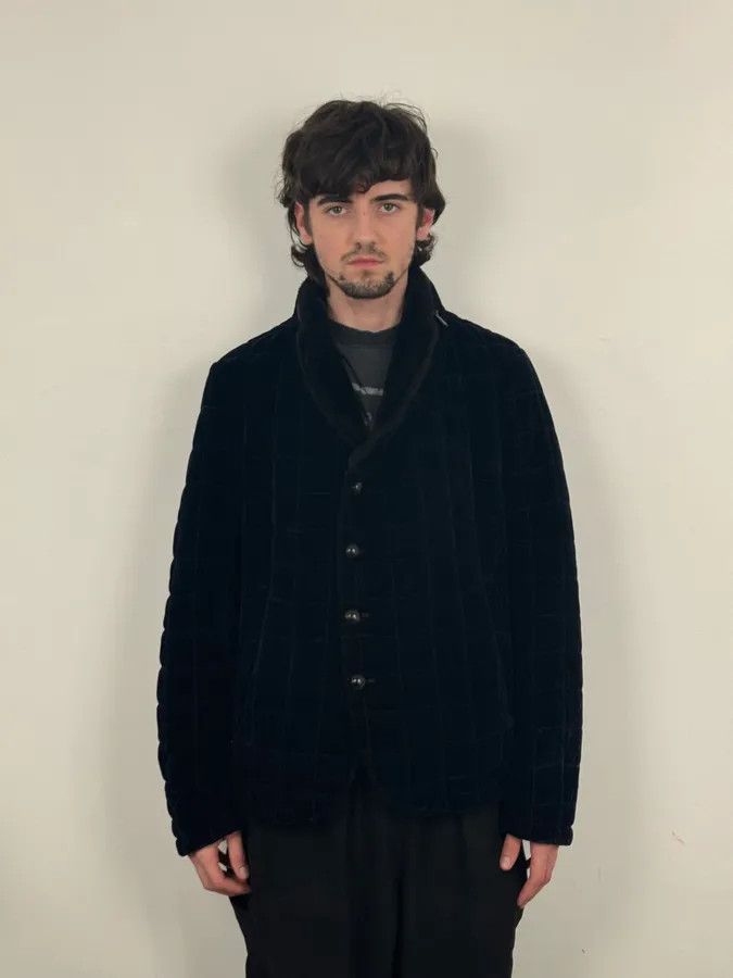 Armani Collezioni Armani Navy Quilted Velvet Contrast Collar Jacket Size US M / EU 48-50 / 2 - 2 Thumbnail
