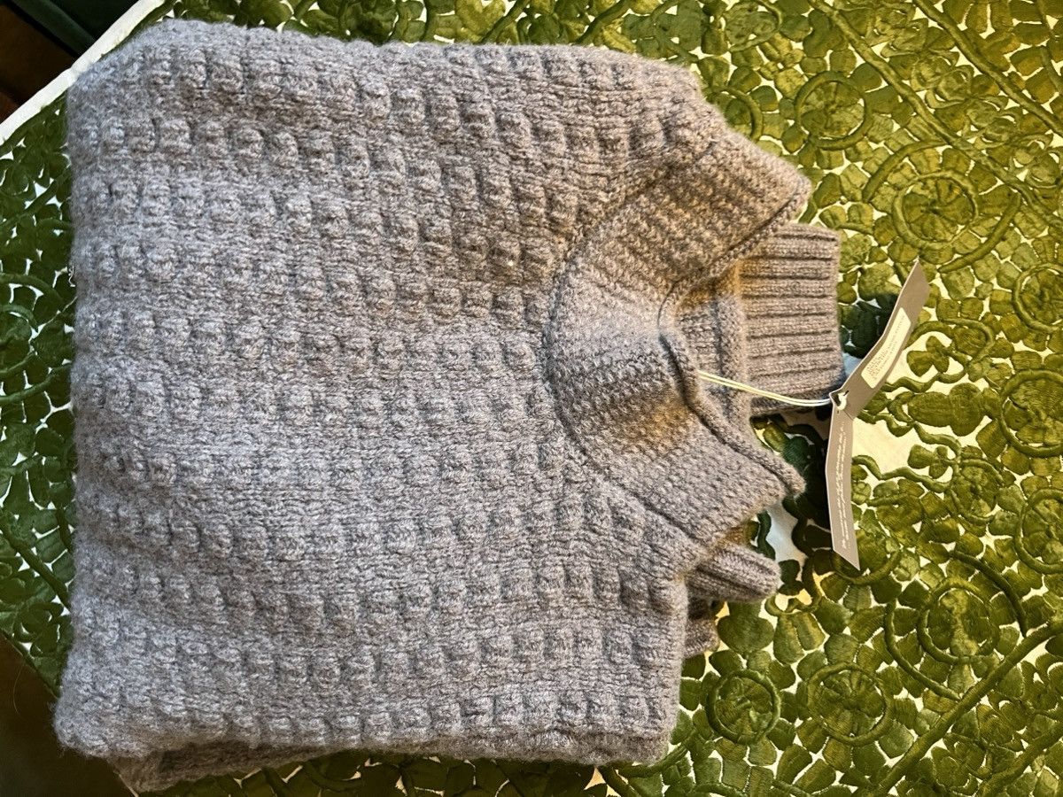 image of Inis Meain Gray Bubble Stitch Mockneck Sweater in Grey, Men's (Size Small)