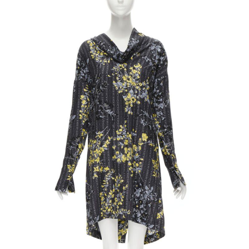 Marni MARNI grey geometric yellow floral print cowl neck 100% silk dress IT38 XS Size XS / US 0-2 / IT 36-38 - 1 Thumbnail