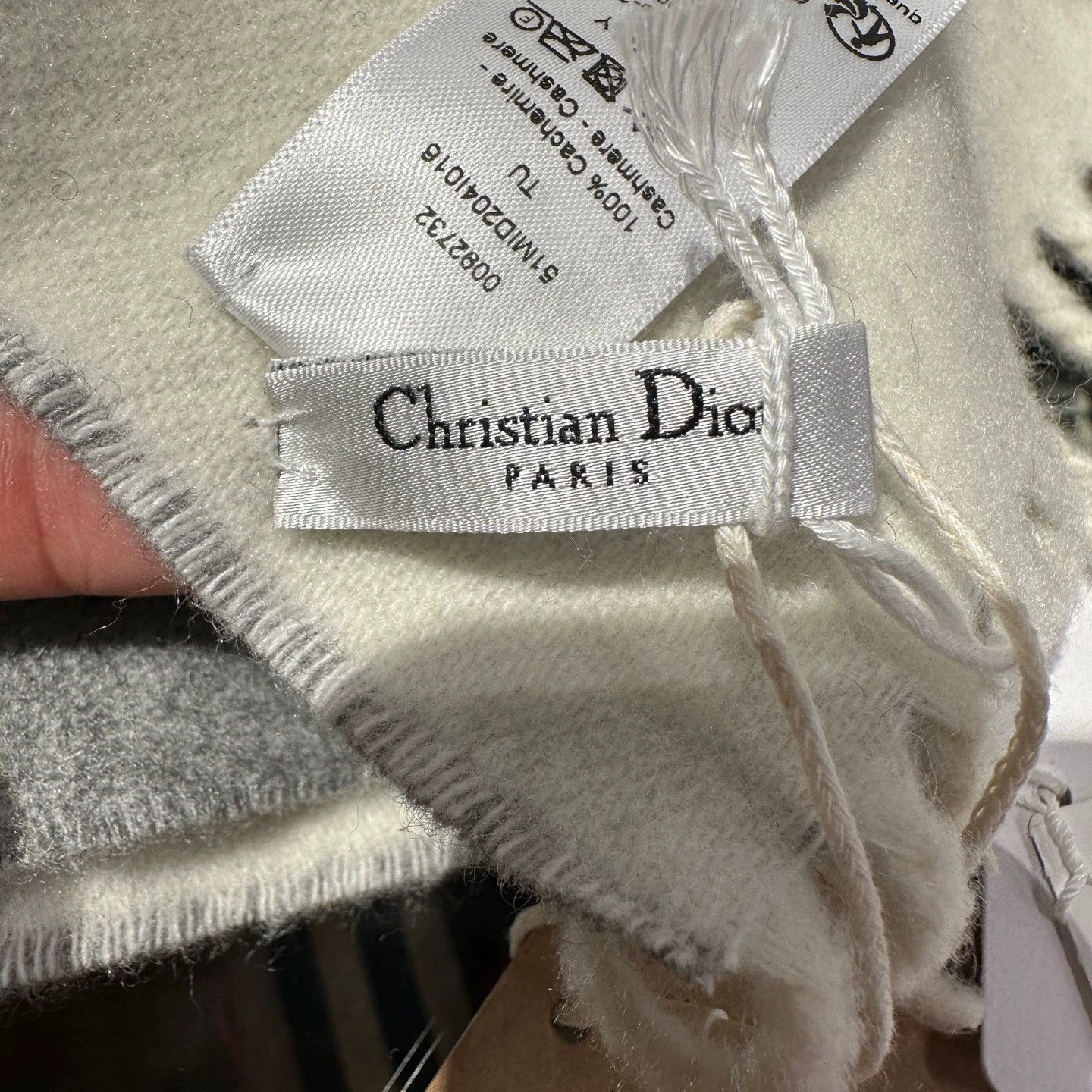 Christian Dior Monsieur Dior may226 light gray colorblock logo tassel cashmere scarf Size ONE SIZE - 3 Thumbnail