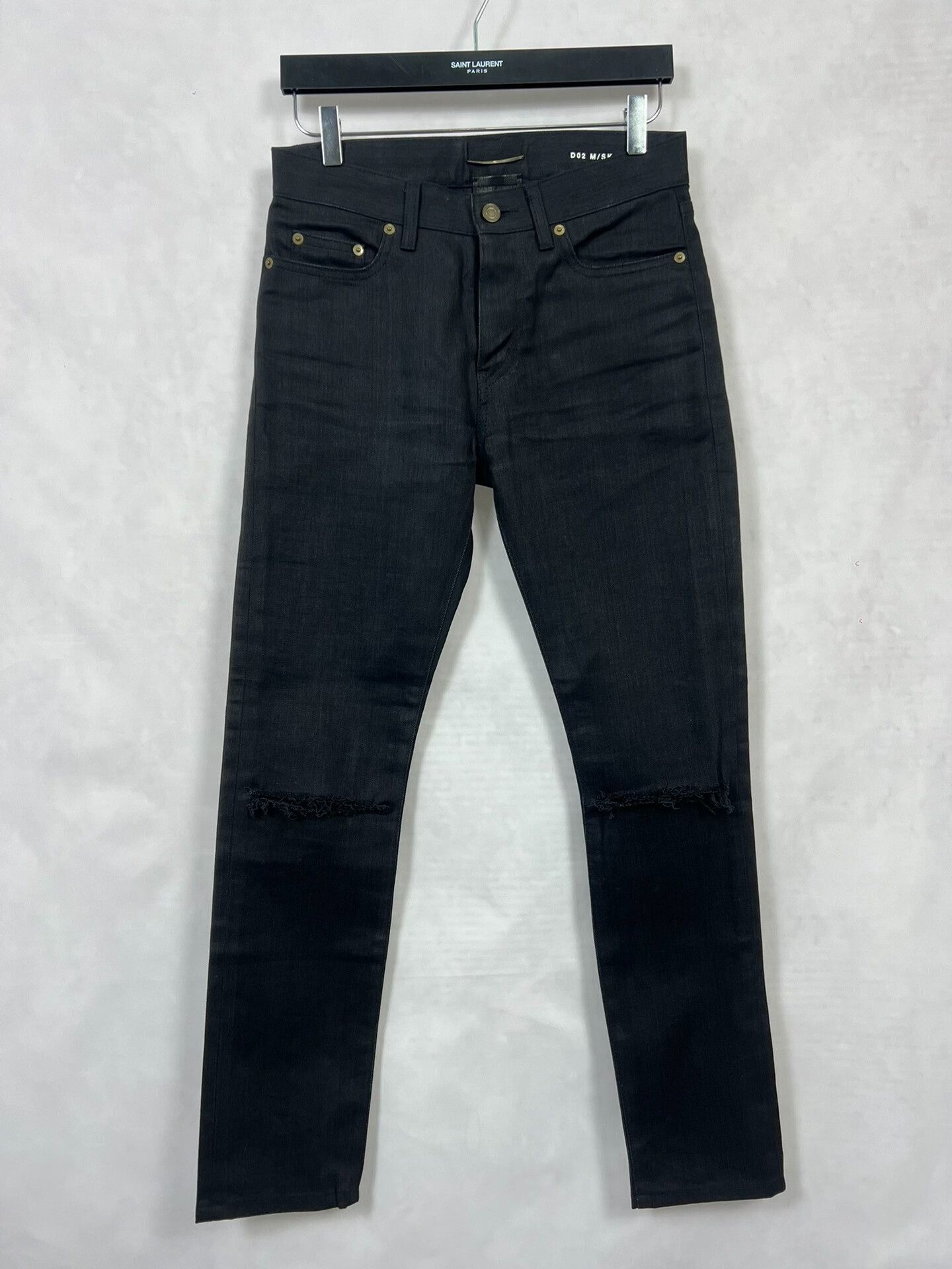 Hedi Slimane Saint Laurent Black Distressed Denim Pants Size US 28 / EU 44 - 1 Thumbnail