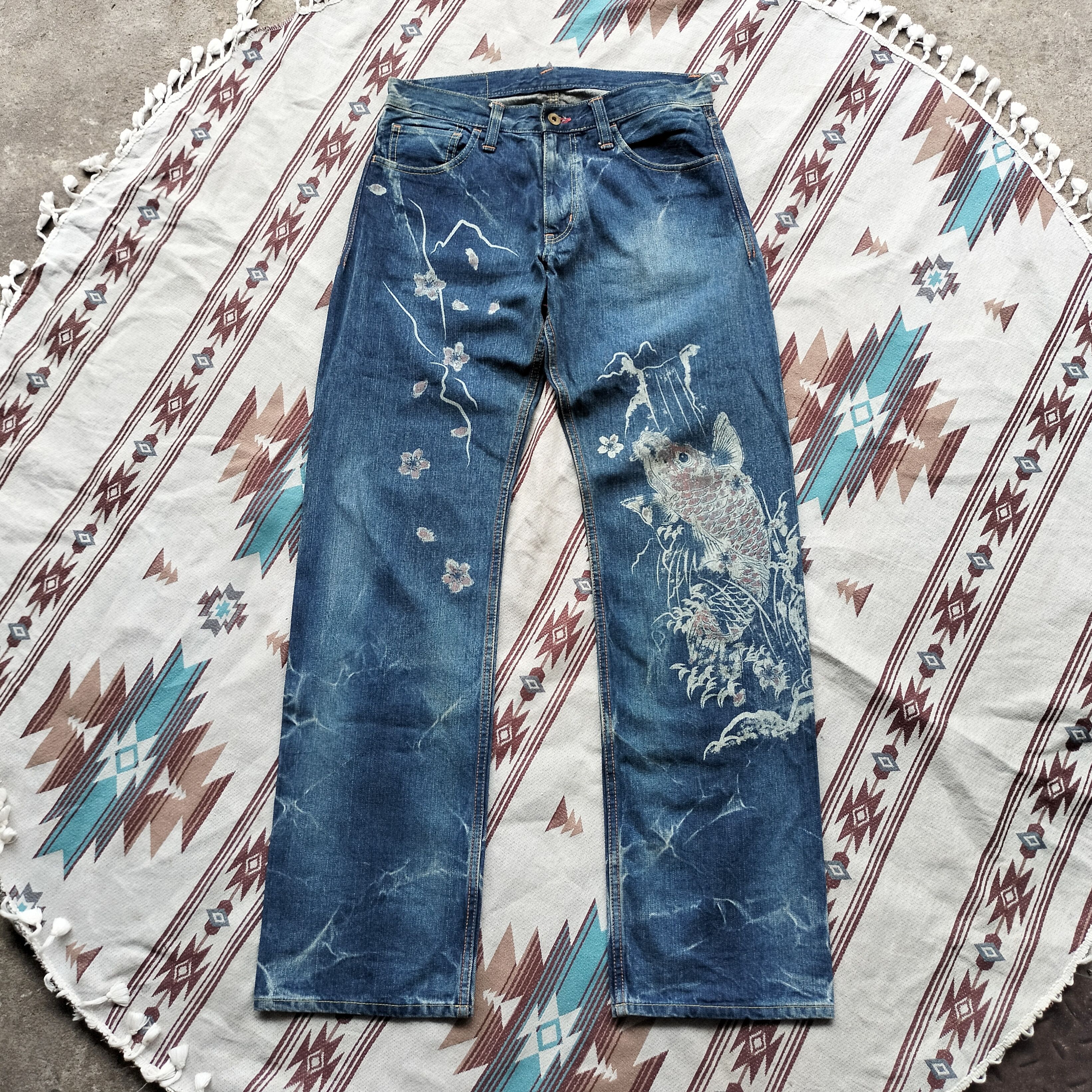 Sugar Cane Vintage japan koi art marble denim Size US 32 / EU 48 - 1 Thumbnail