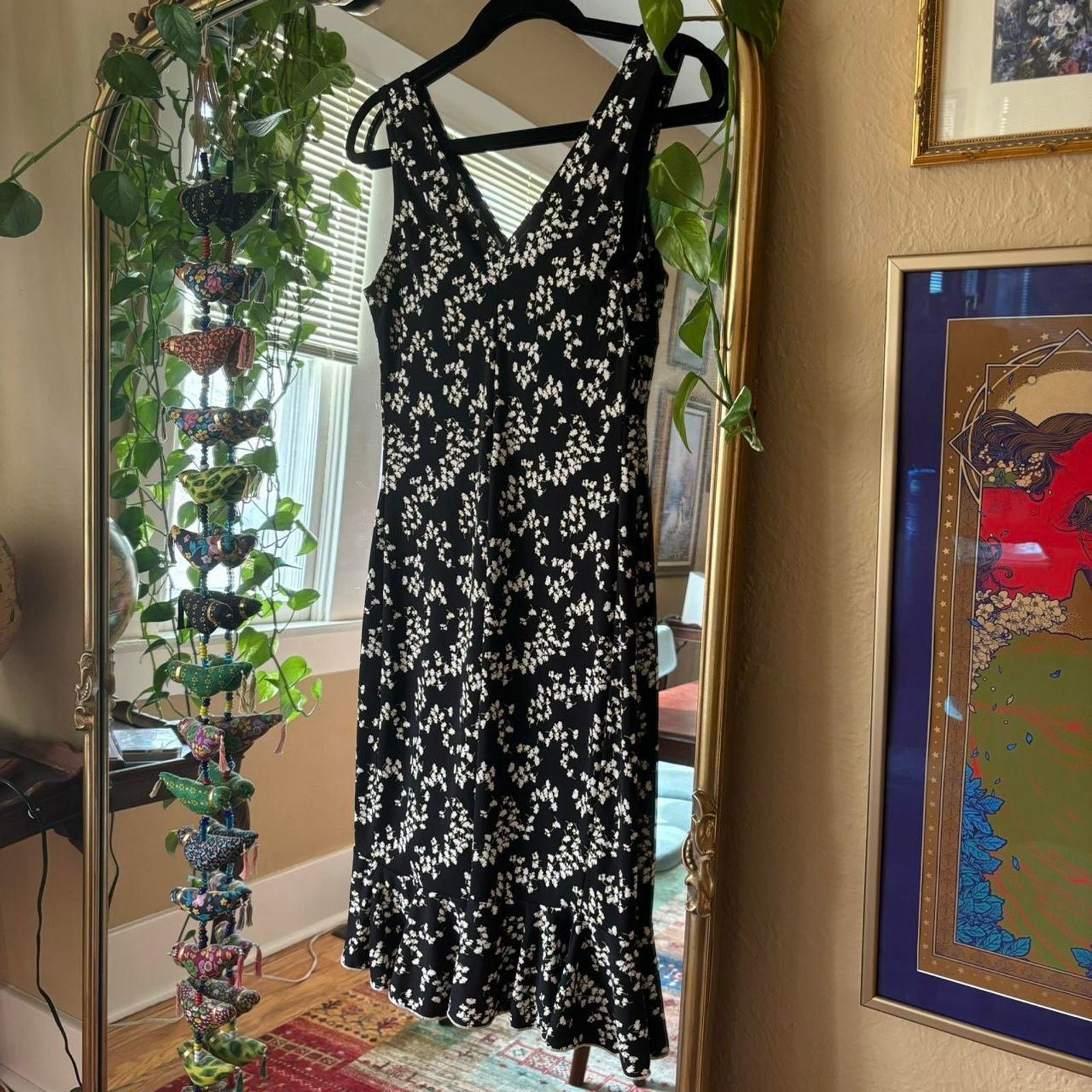 Vintage Vintage Jodi Kristopher Black Floral Midi Dress Medium Y2K Size M / US 6-8 / IT 42-44 - 7 Thumbnail
