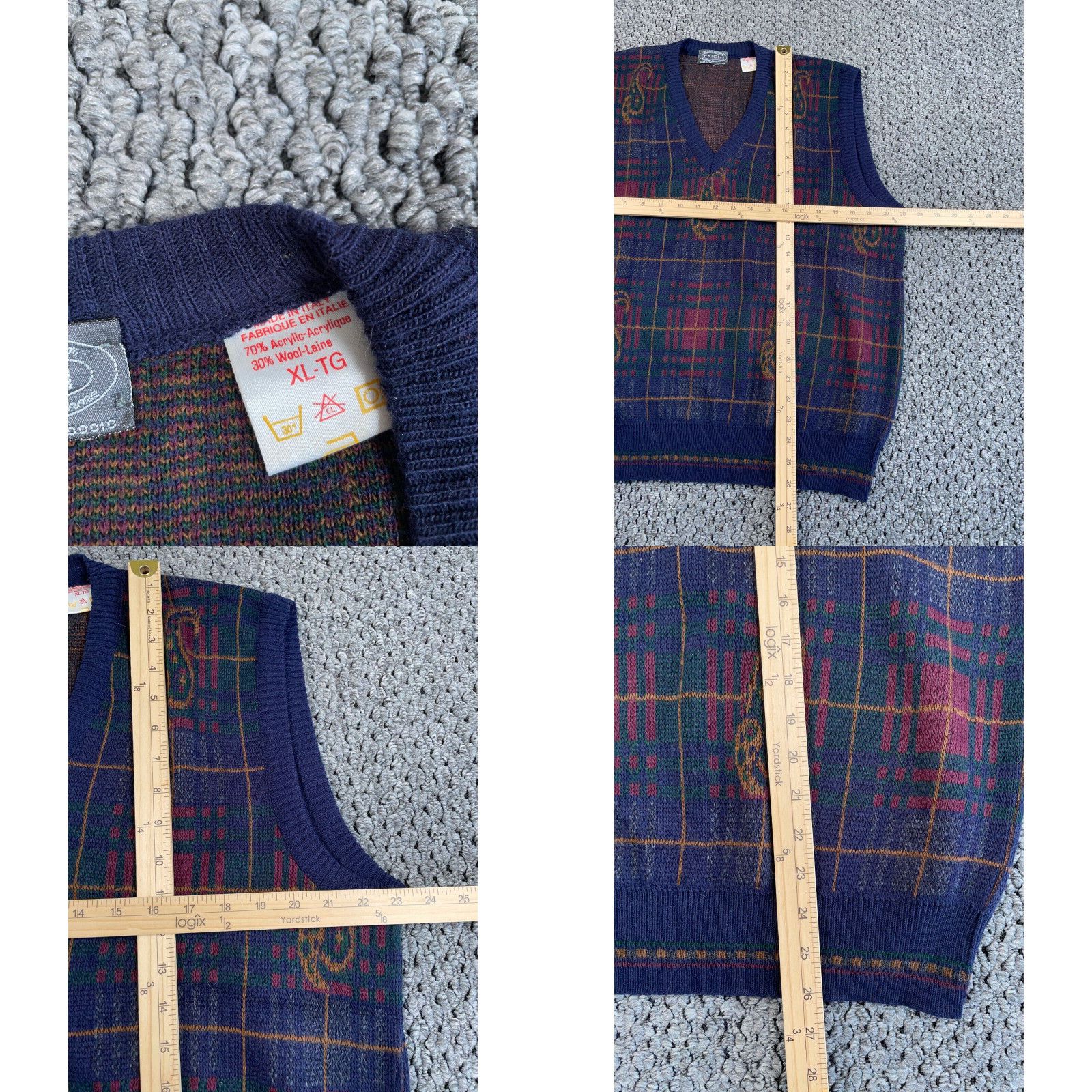 Vintage VTG 80s Eaton Shadow Plaid Paisley Sweater Vest Adult XL Blue Italy Knit Size US XL / EU 56 / 4 - 4 Preview