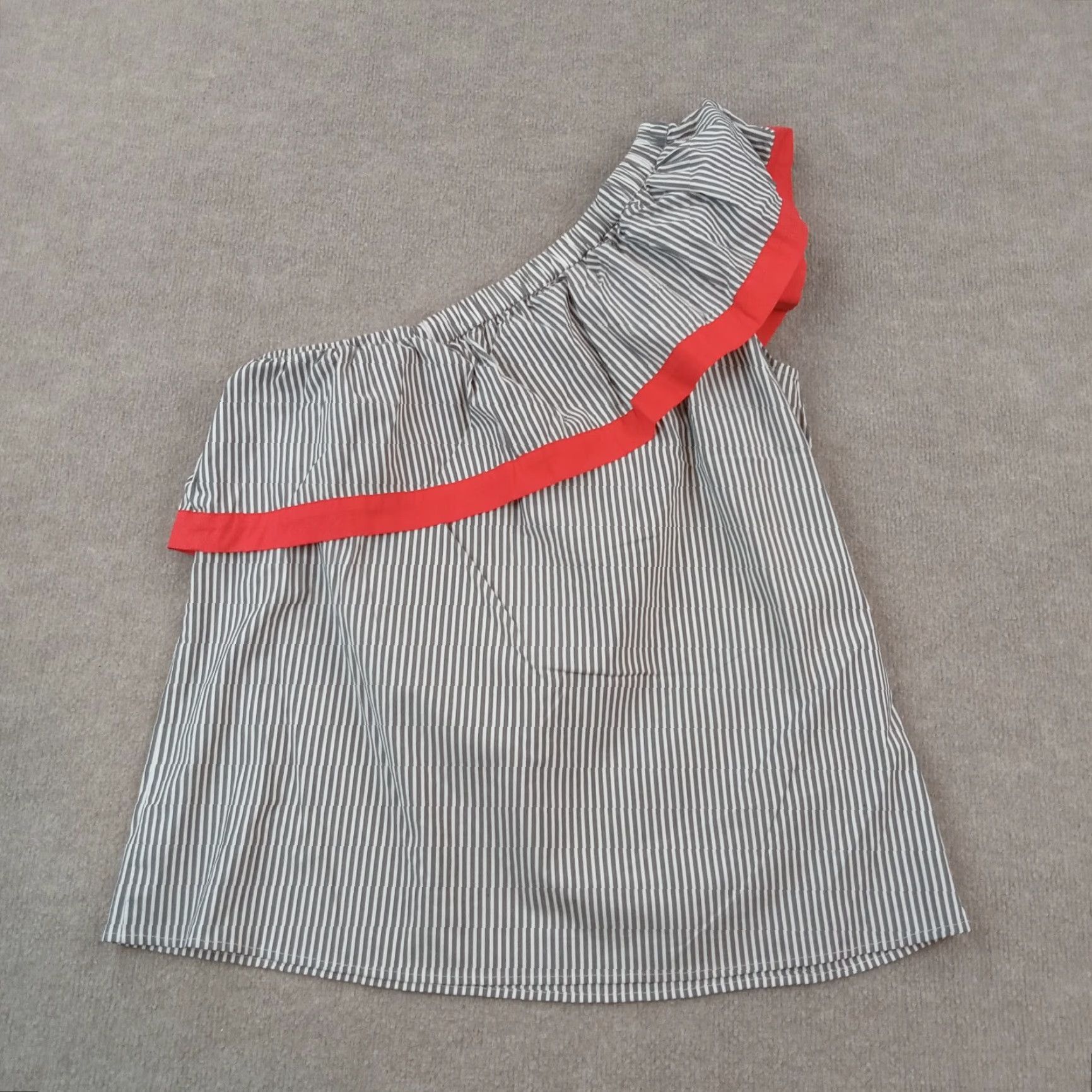 Vince Vince Gray White Striped One Shoulder Stretch Lightweight Womens Large Blouse Size L / US 10 / IT 46 - 7 Thumbnail