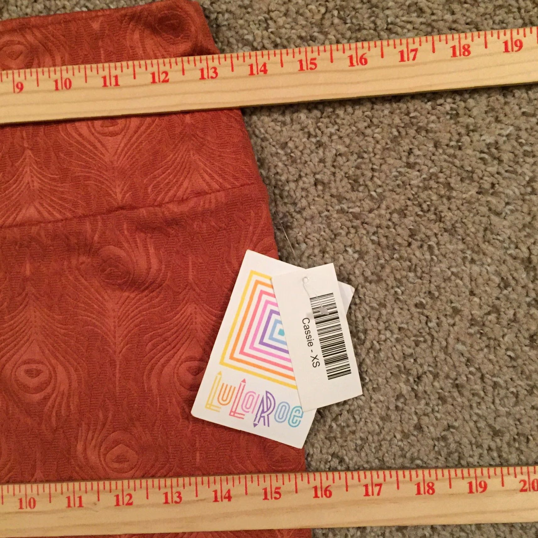 Vintage LuLaRoe Skirt XS Orange Geometric Knee Length Unlined Pull On Women Regular Polyester Spandex Knit Casual Vintage? No. Size 26" / US 2 / IT 38 - 3 Thumbnail