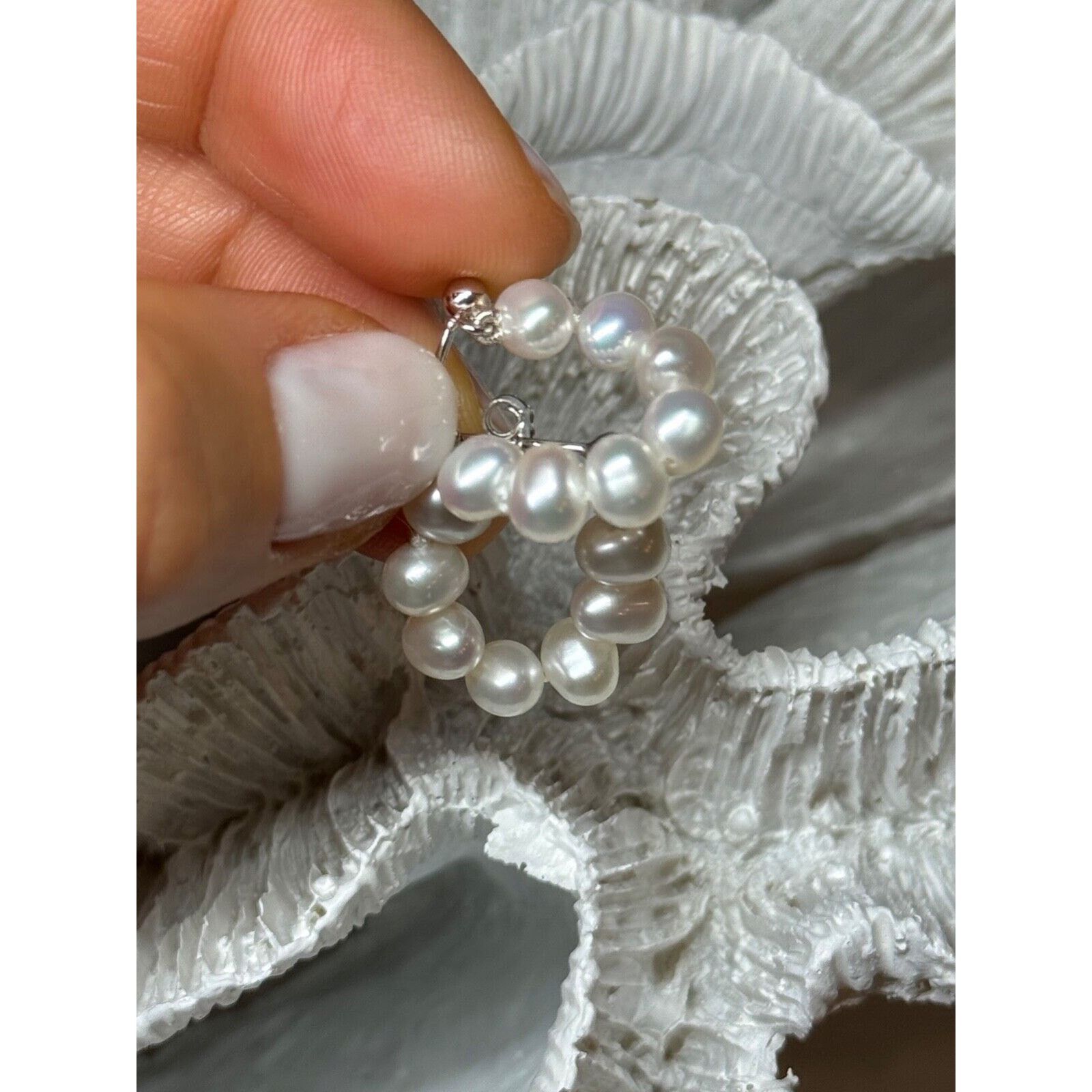 Jewelry 925 STERLING SILVER FRESH WATER PEARL EARRINGS LENGTH 0.8 In Size ONE SIZE - 5 Thumbnail