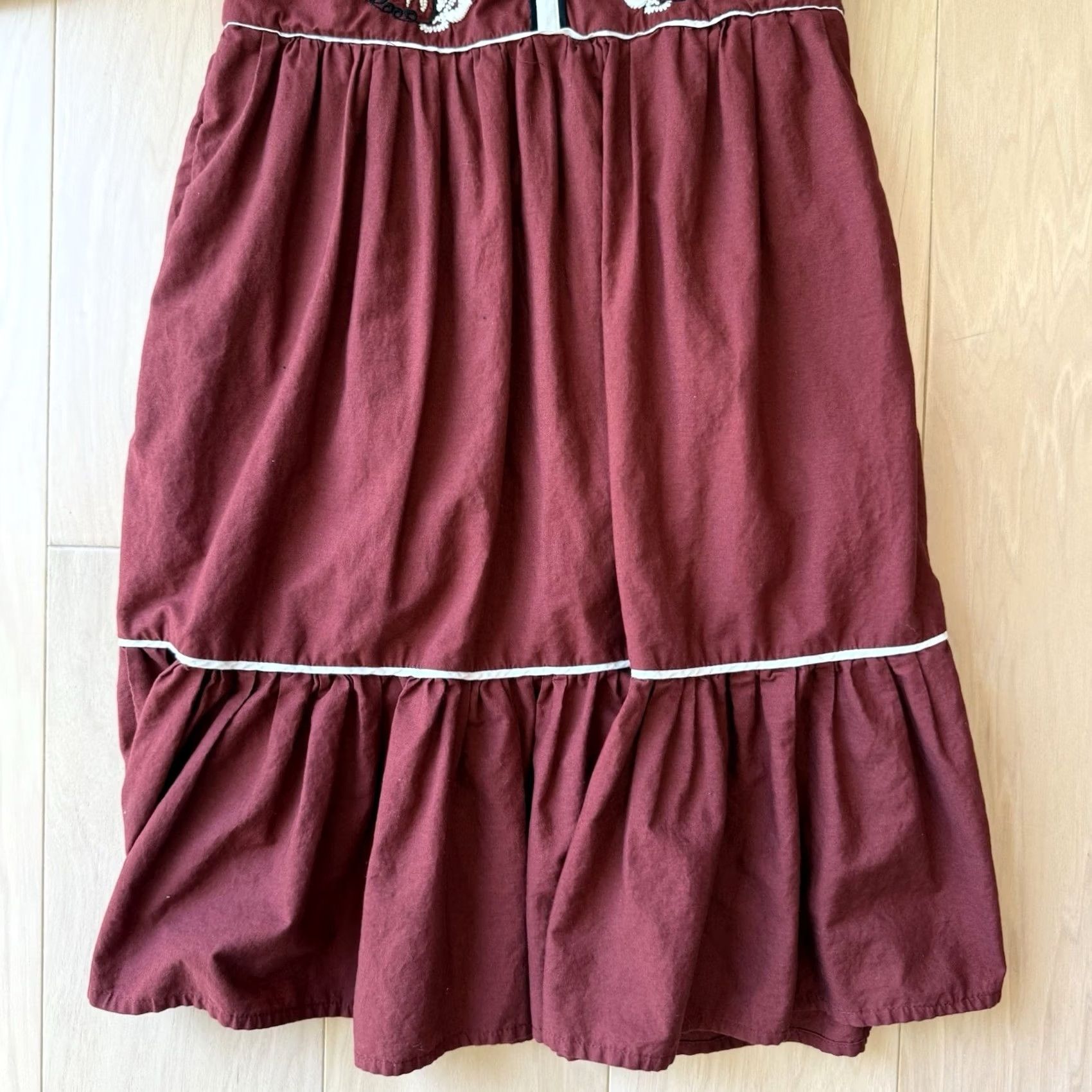 Anthropologie VINTAGE Anthropologie Gretel Embroidered Folk Peasant Maxi Dress XS Maroon Glam Boho Size XS / US 0-2 / IT 36-38 - 4 Thumbnail