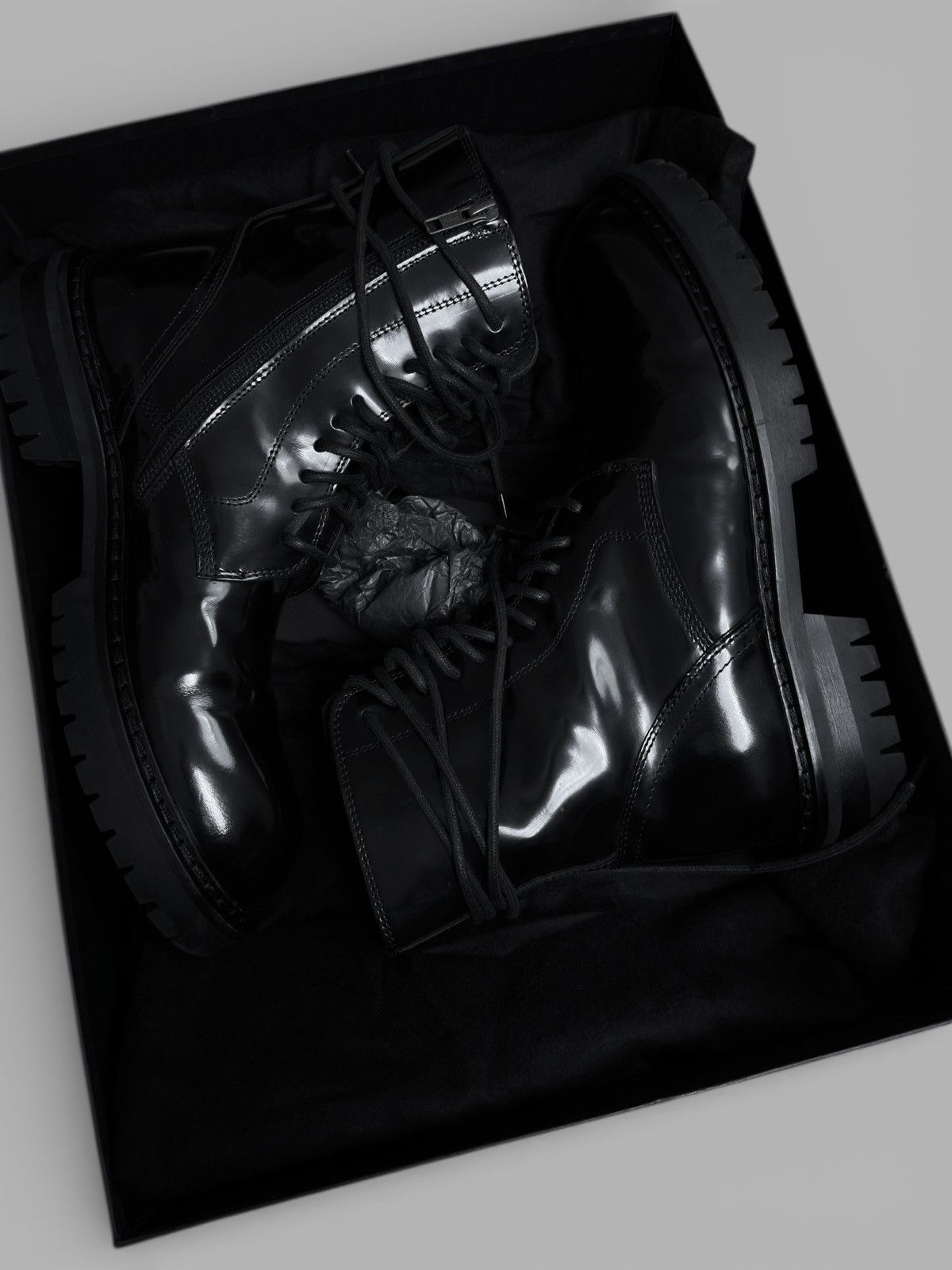 Ann Demeulemeester FW2014 Ann Demeulemeester Patent Leather Combat Biker Boots Size US 9 / EU 42 - 2 Thumbnail