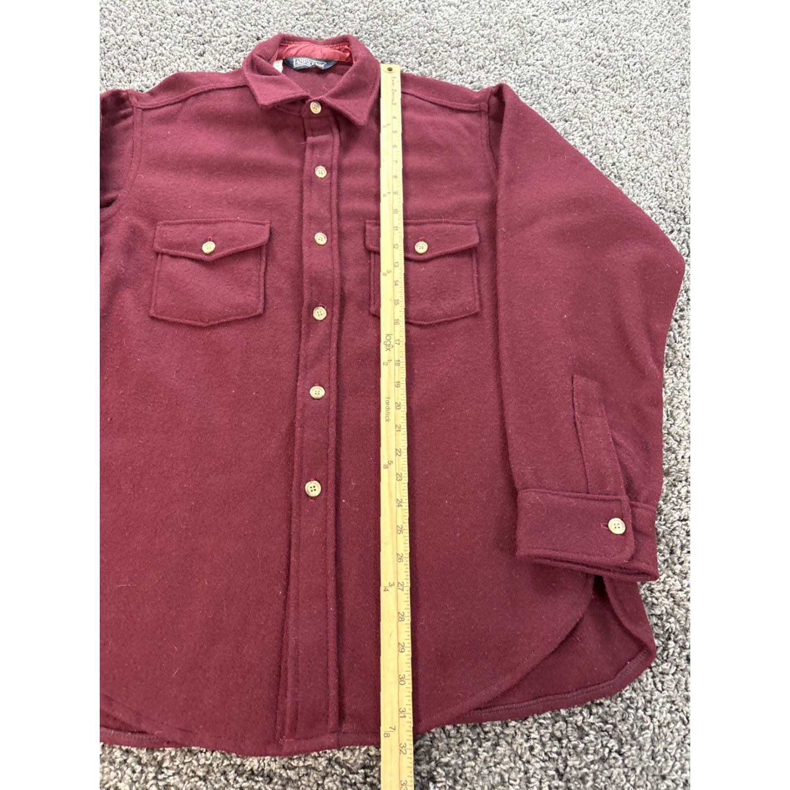 Lands' End VINTAGE Lands' End Wool Blend Shirt Mens Large Maroon Chamois Jacket USA Made Button-Up Collar Spread Pockets 80s Small? Size US L / EU 52-54 / 3 - 2 Thumbnail