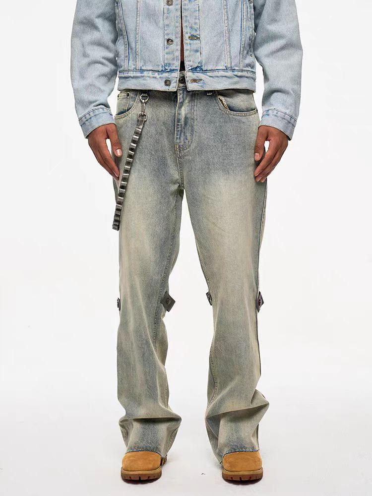 Japanese Brand × Jean High Street Detachable Chain Tie Washed Loose Jeans Size US 32 / EU 48 - 2 Thumbnail
