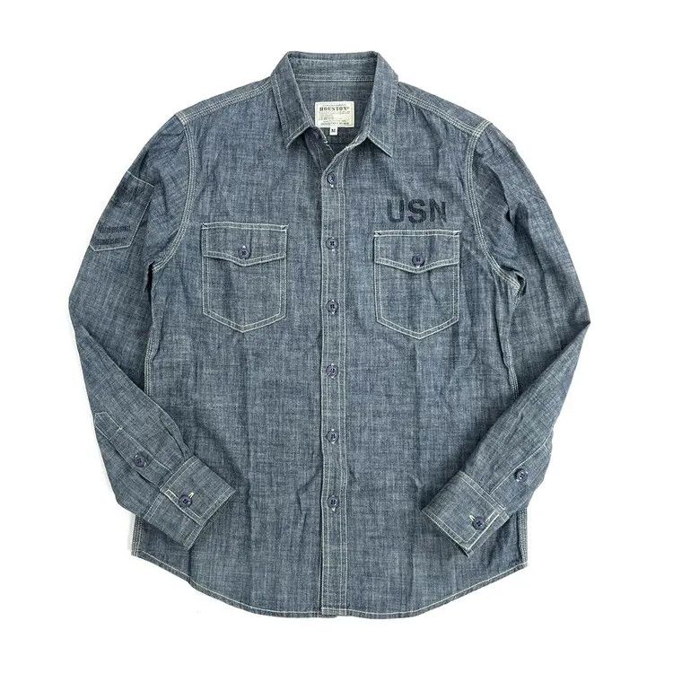 Japanese Brand Houston US Navy Military Chambray Shirt Size US M / EU 48-50 / 2 - 1 Thumbnail