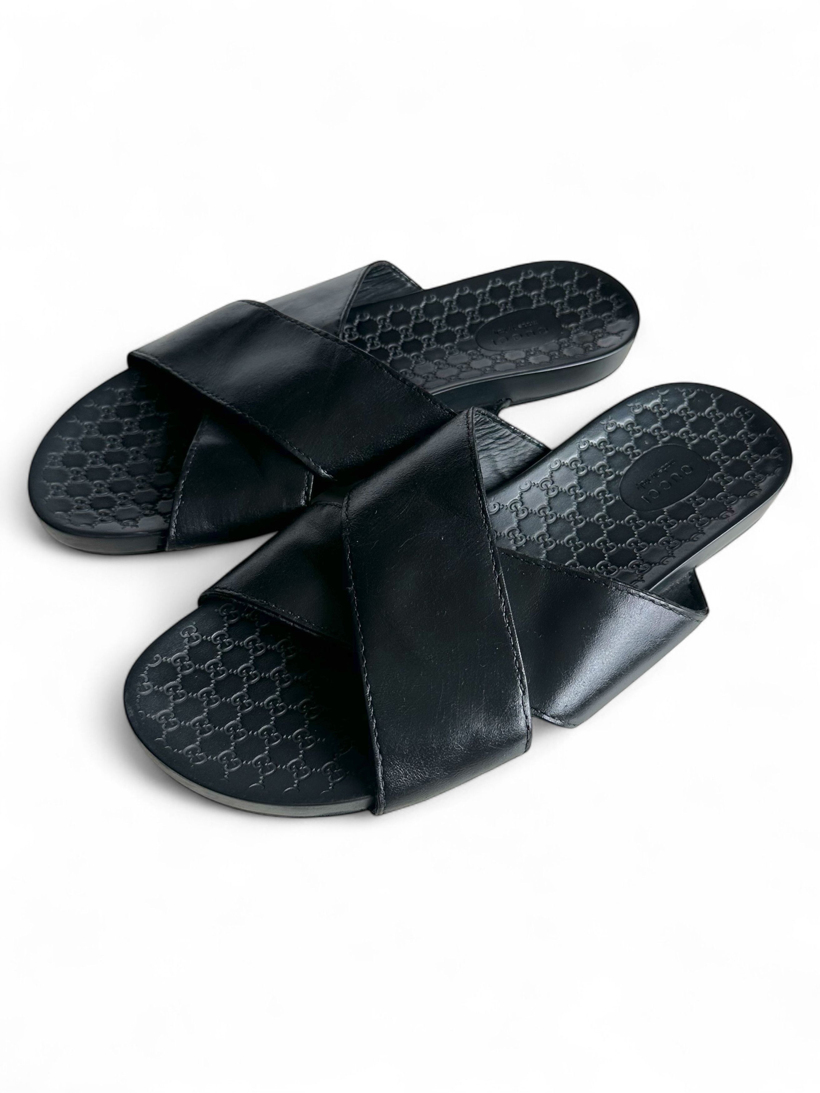 Gucci Gucci GG Pattern Black Leather Mules Sandals IT38 Size US 8 / IT 38 - 1 Thumbnail