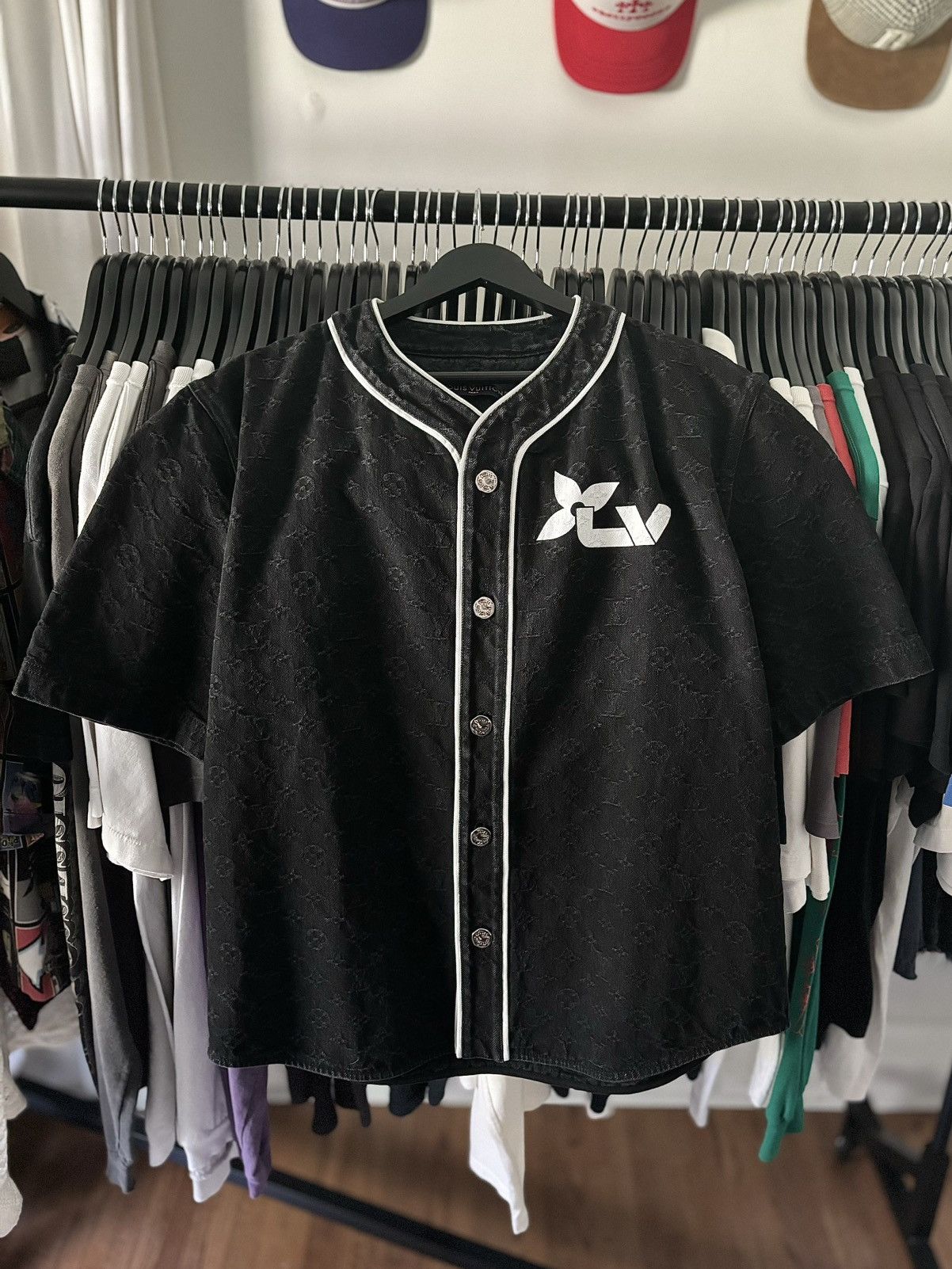 DENIM MONOGRAM BASEBALL JERSEY LV