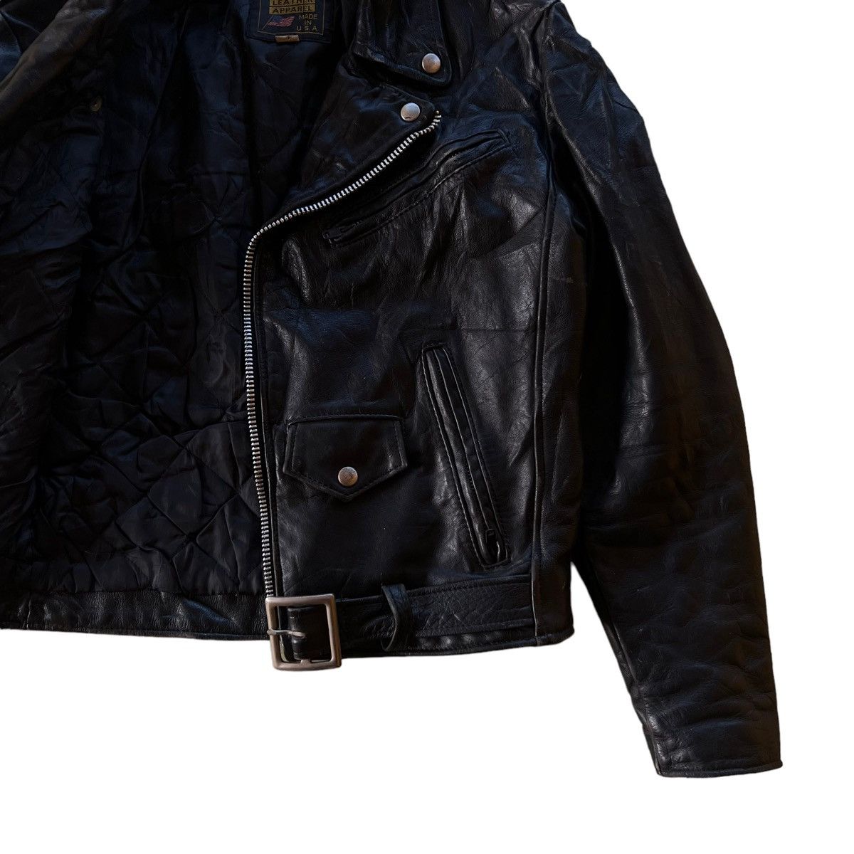 Vintage 🔥VTG LEATHER BIKER JACKET DOUBLE BREAST PROTECH APPAREL Size US M / EU 48-50 / 2 - 17 Thumbnail