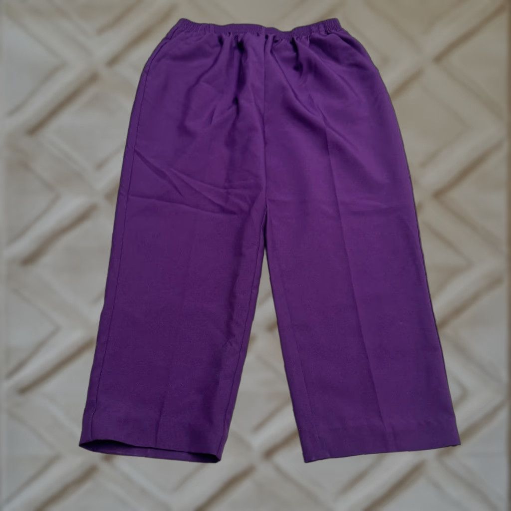 Vintage Sara Morgan Purple Pants Womens 16P Petite Straight Leg Dress Pants Elastic Waist Classic Slacks Modern & Preppy Womens Size 38" / US 16 / IT 52 - 1 Thumbnail