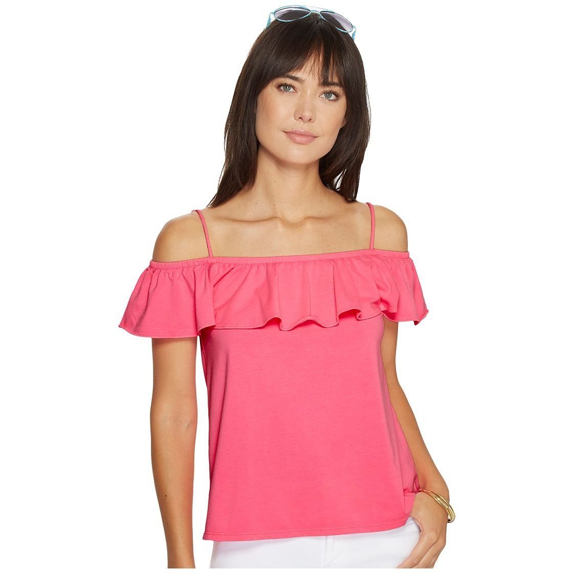 Top Tricot Lilly Pulitzer TAMIAMI - Dénudé épaules (off Shoulder) - Couleur Rose Paradisiaque - Tailles S Et L